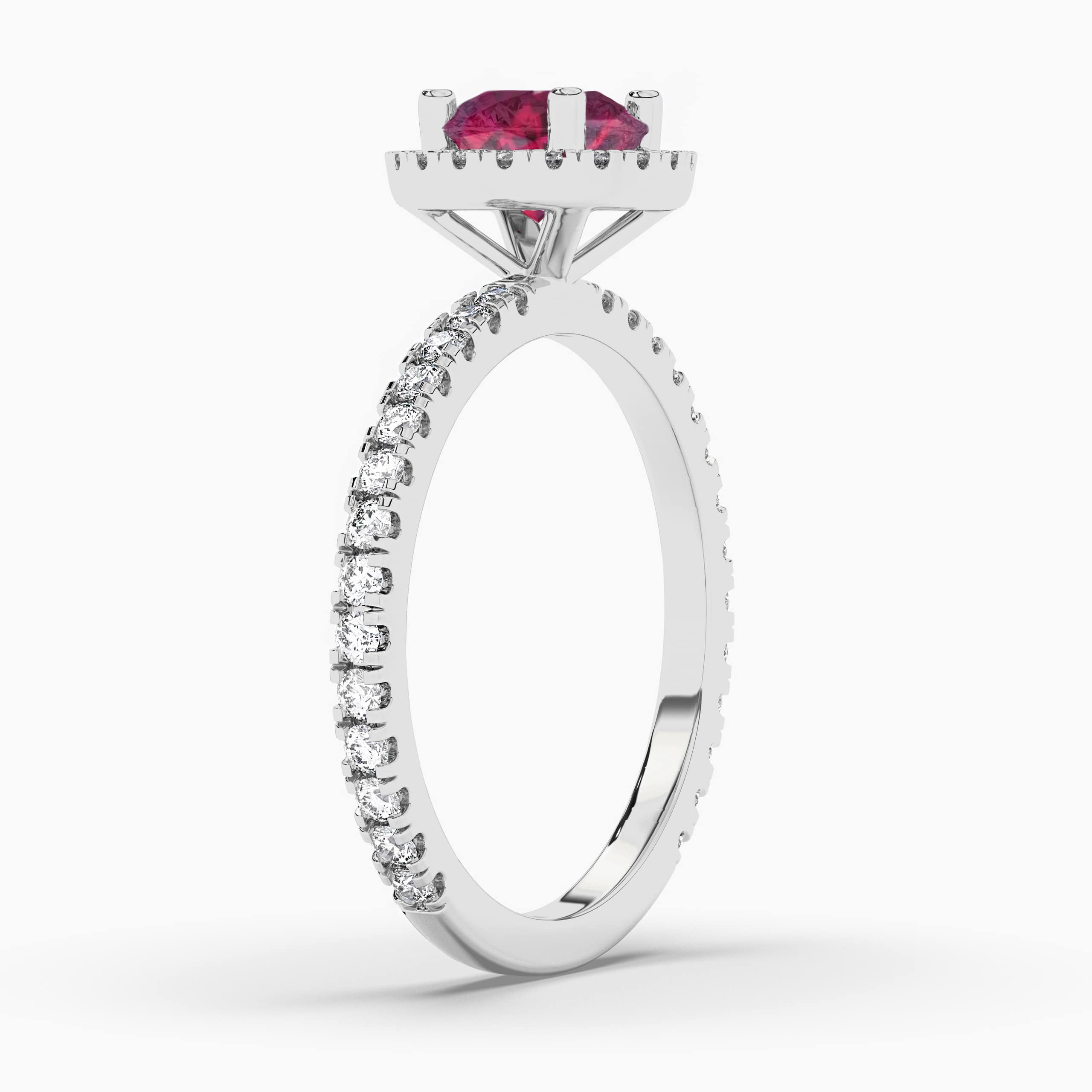 White Gold Round Ruby and Diamond Halo Ring