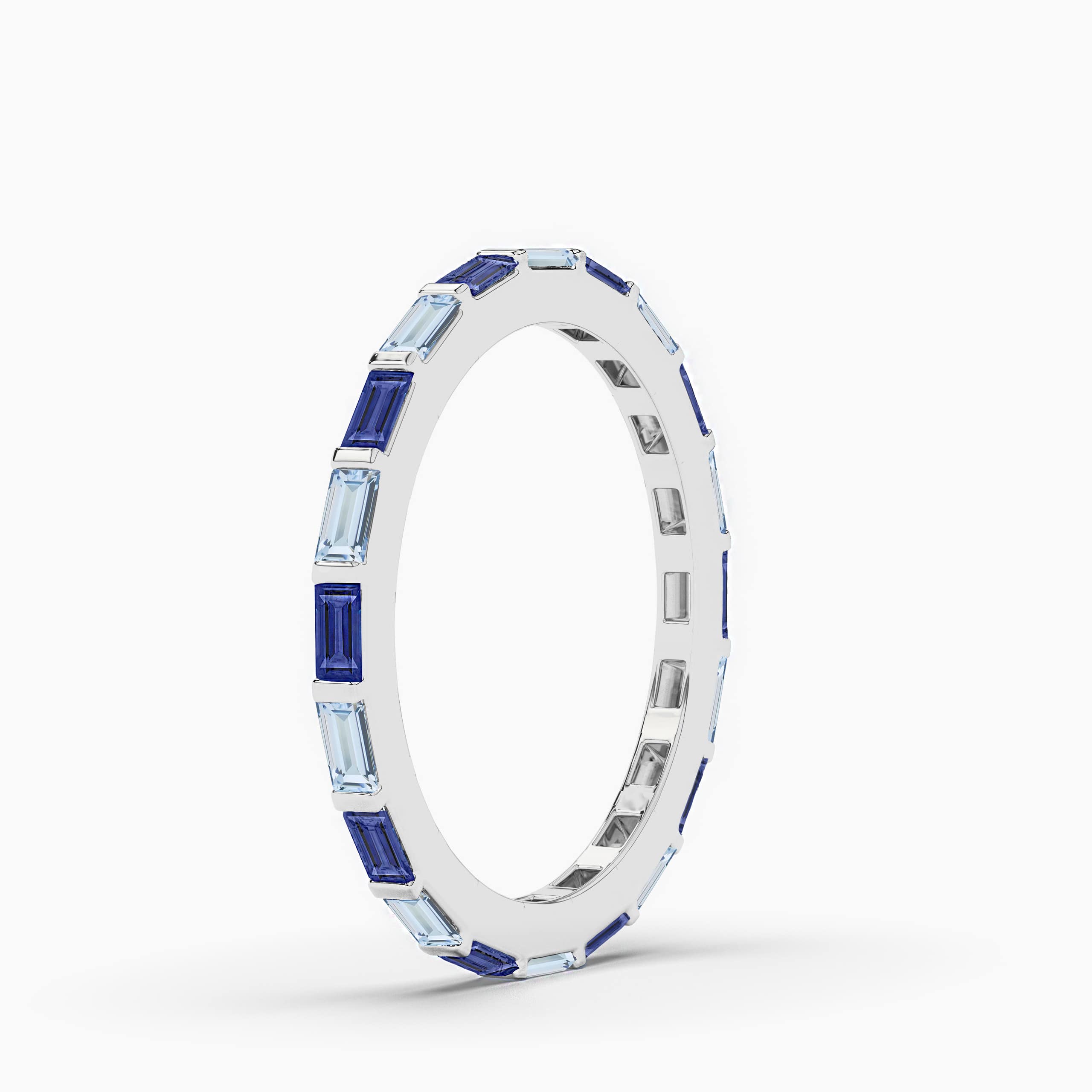 Blue Sapphire And Aquamarine Baguette Eternity Band In White Gold For Woman