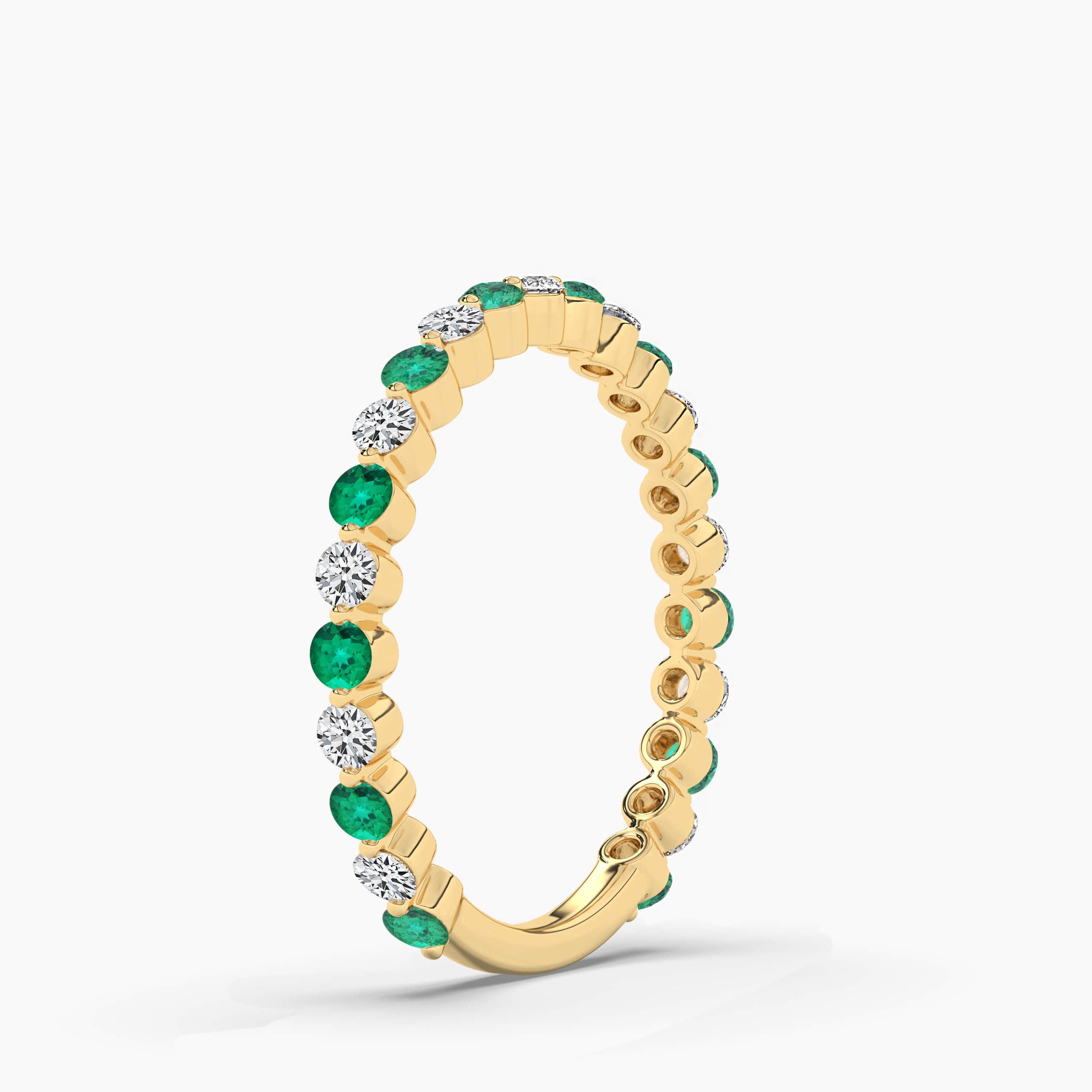Round Cut Created Emerald and Diamond Eternity Half Band In Yellow Gold 