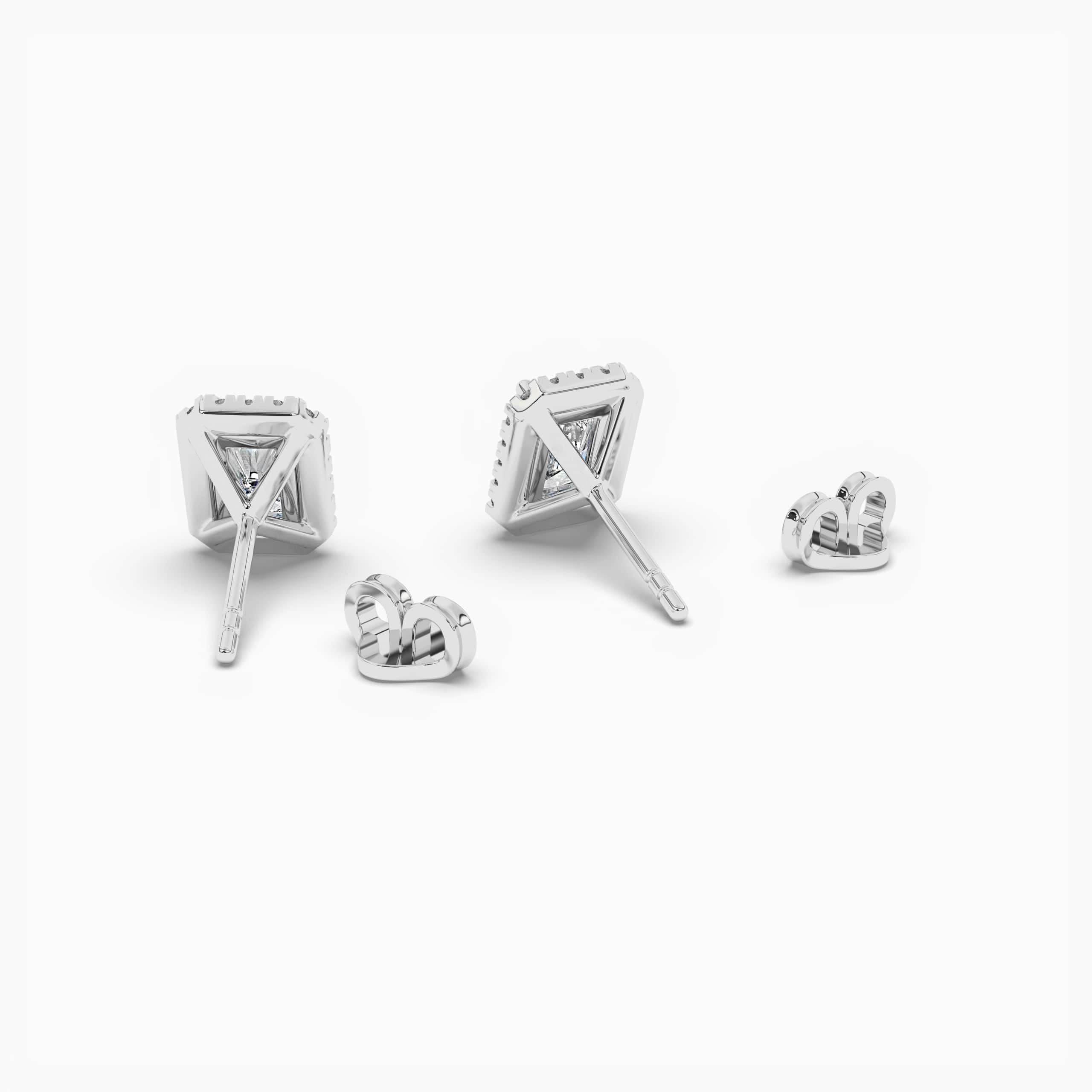 Radiant Cut Lab Created Diamond Halo Stud Earrings In White Gold