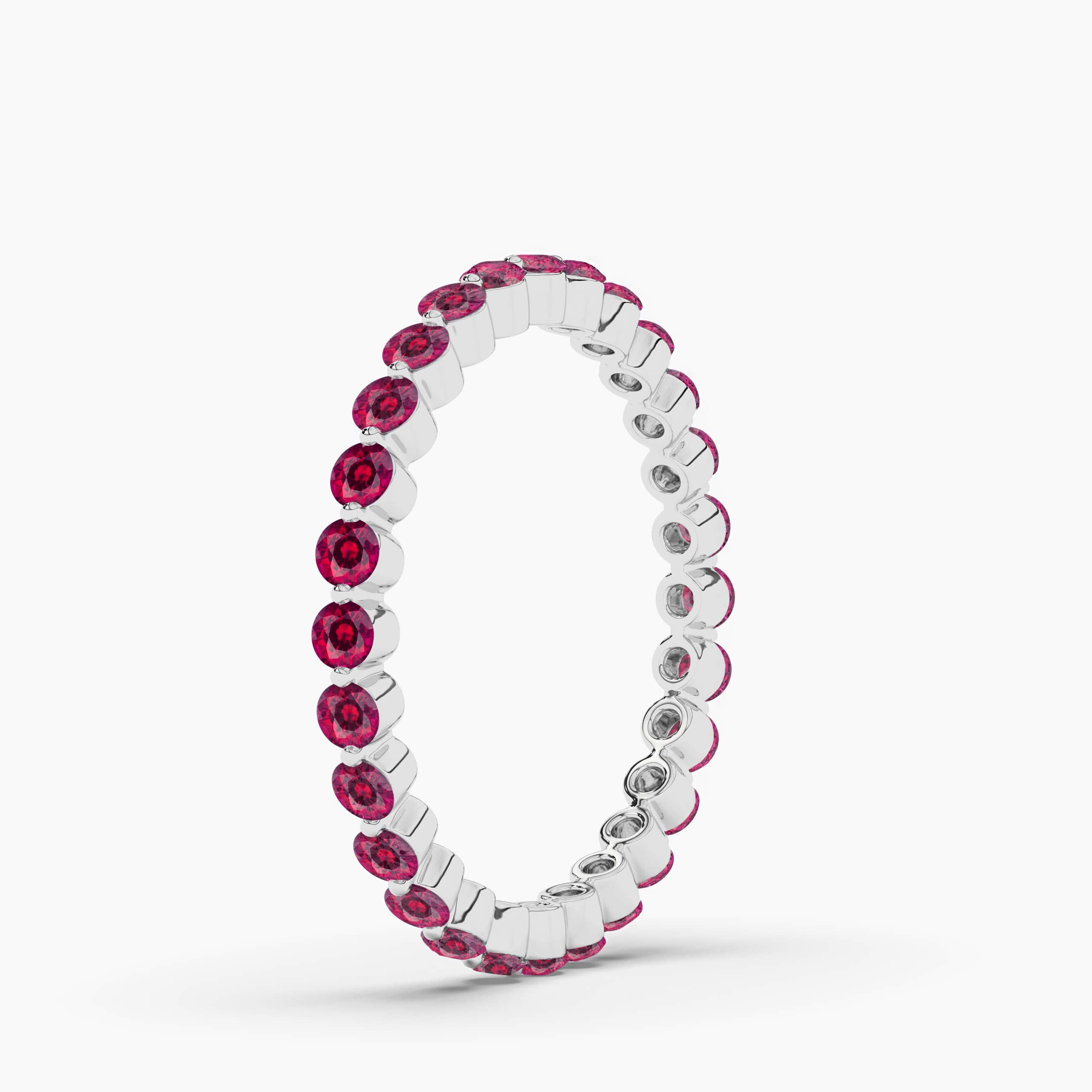 Round Cut Red Ruby Full Eternity Wedding  Band for Women