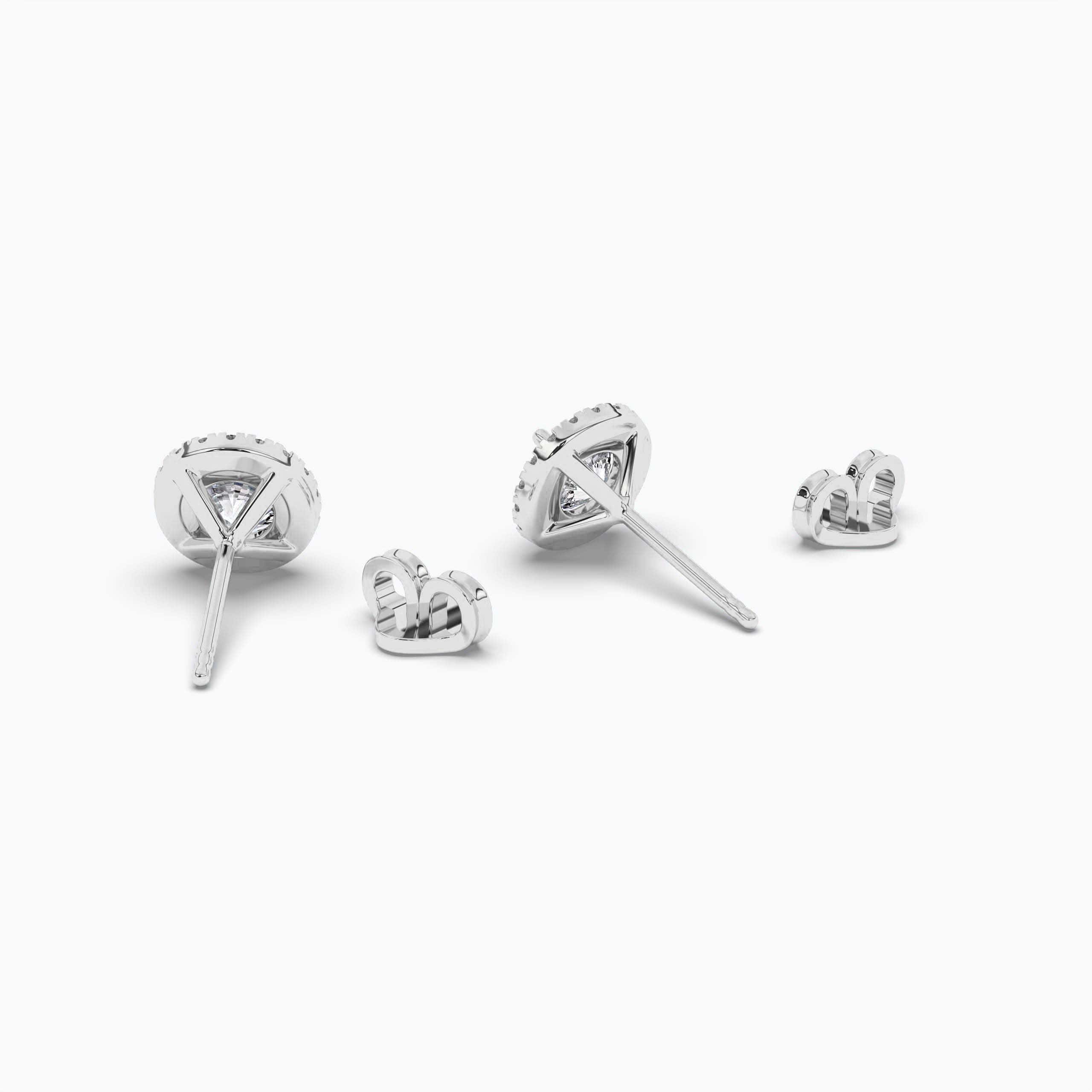 White Gold Halo Emerald & Diamond Stud Earrings