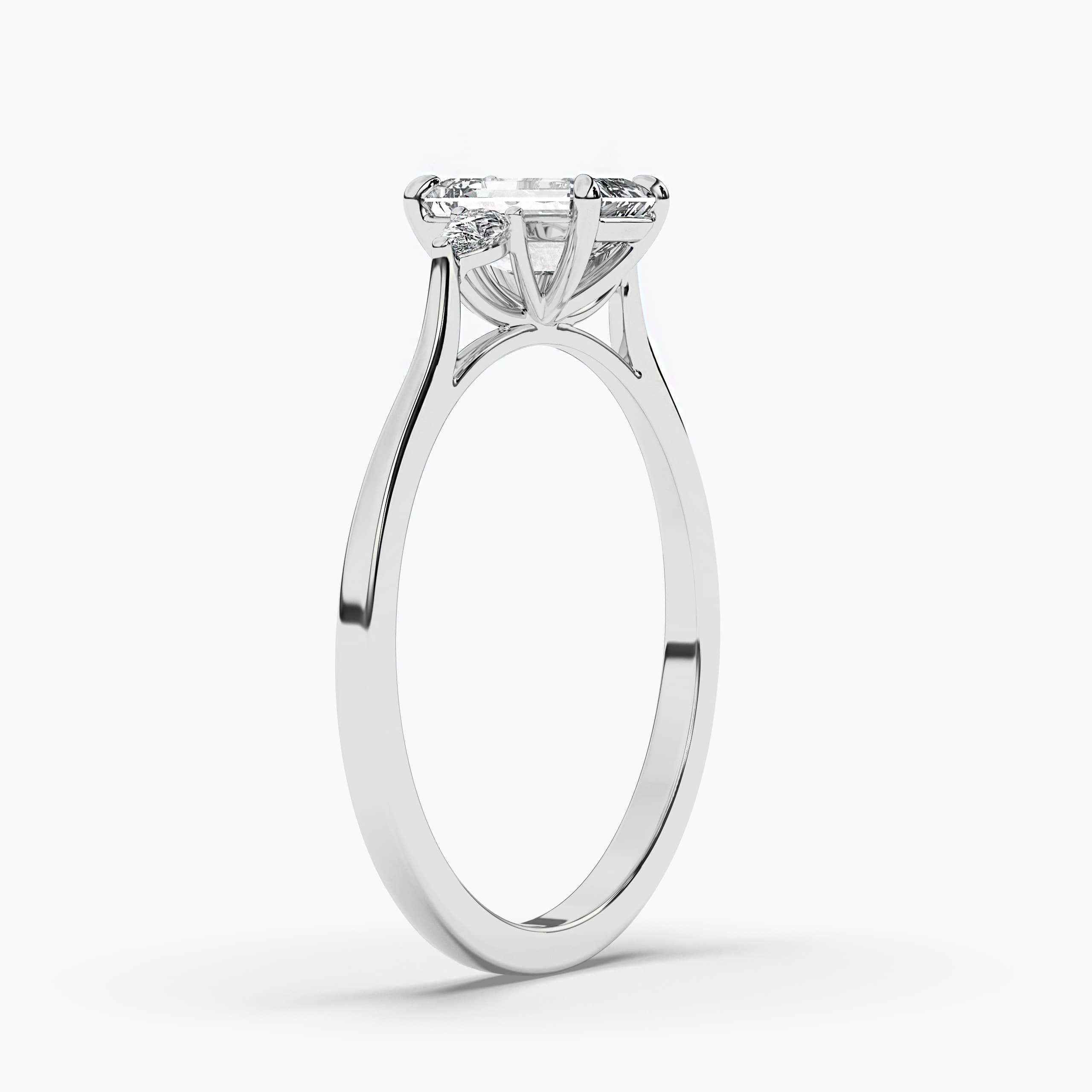 Emerald Cut Lab Created Moissanite Ring with Side Stones White Gold