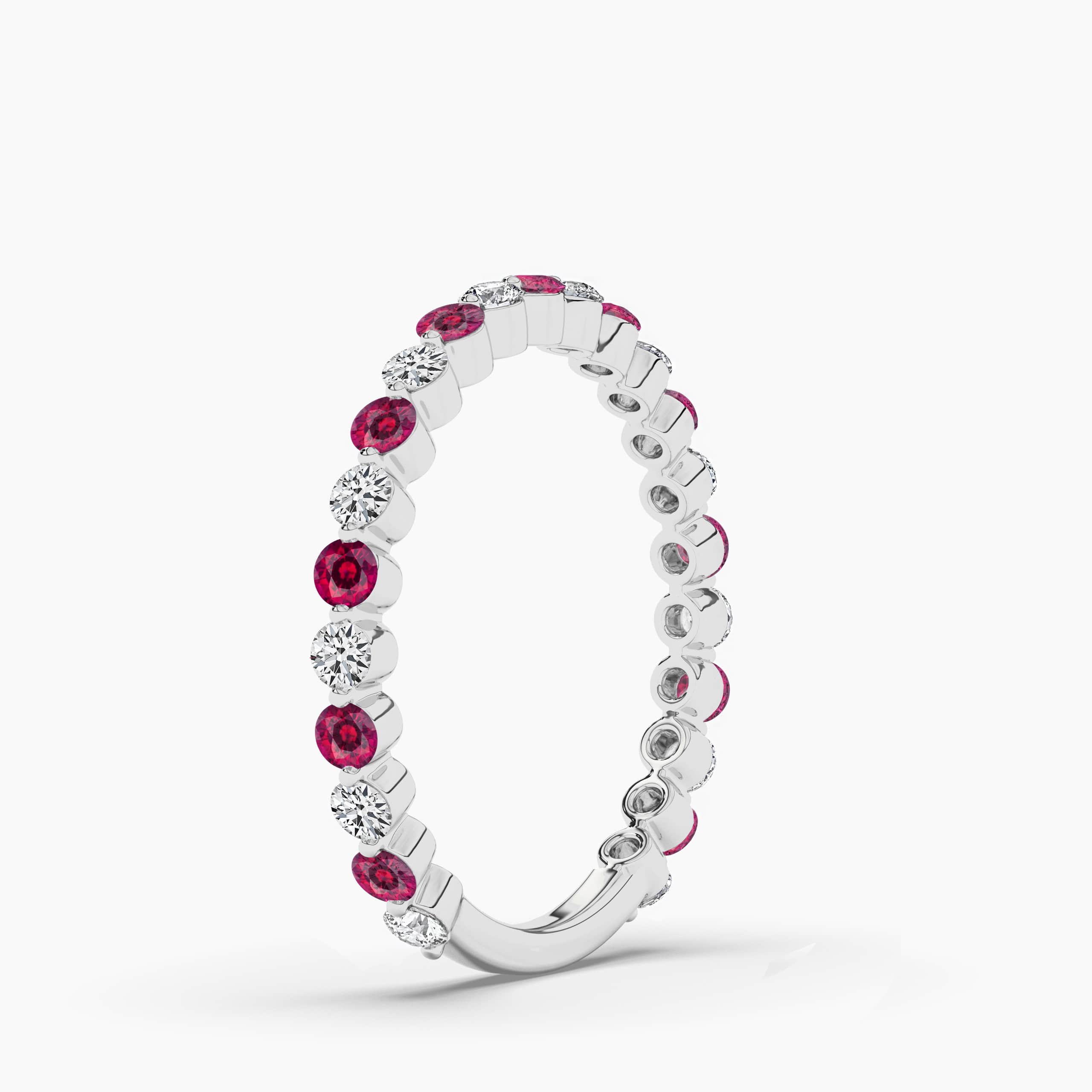 Round Cut Red Ruby & Diamond Half Eternity Wedding Ring In White Gold 