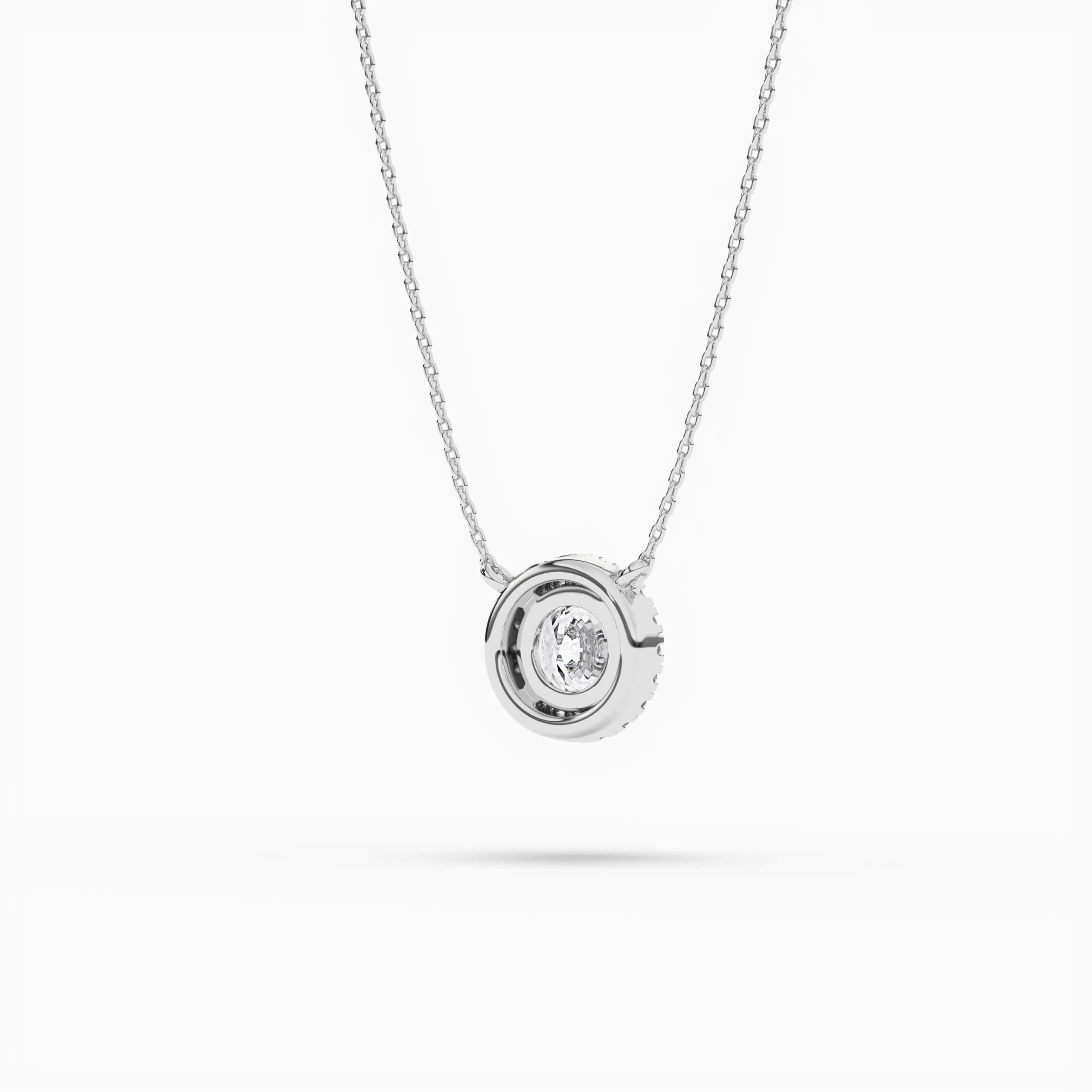 WHITE GOLD ROUND RUBY & DIAMOND HALO PENDANT NECKLACE