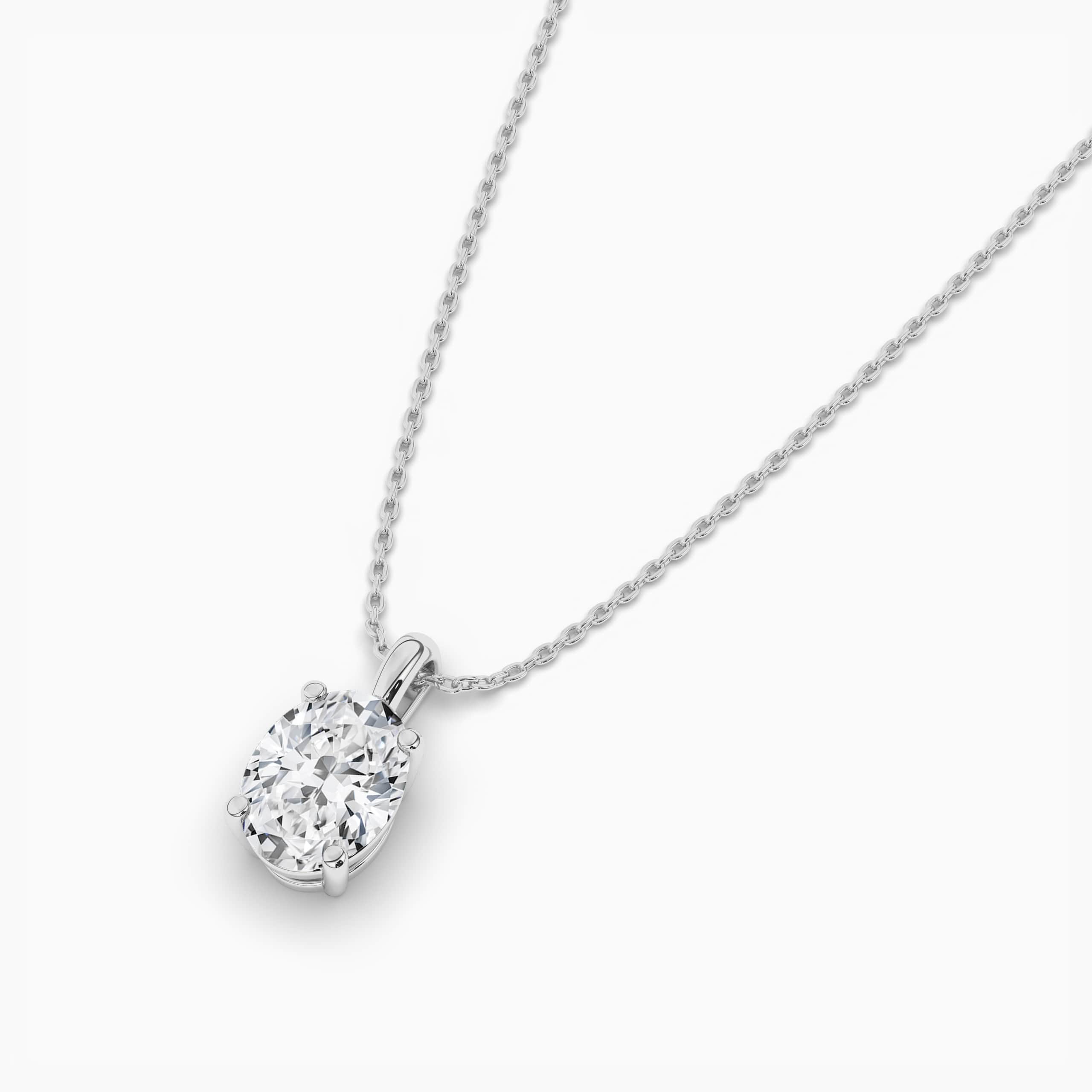 Diamond Solitaire Necklace Oval White Gold