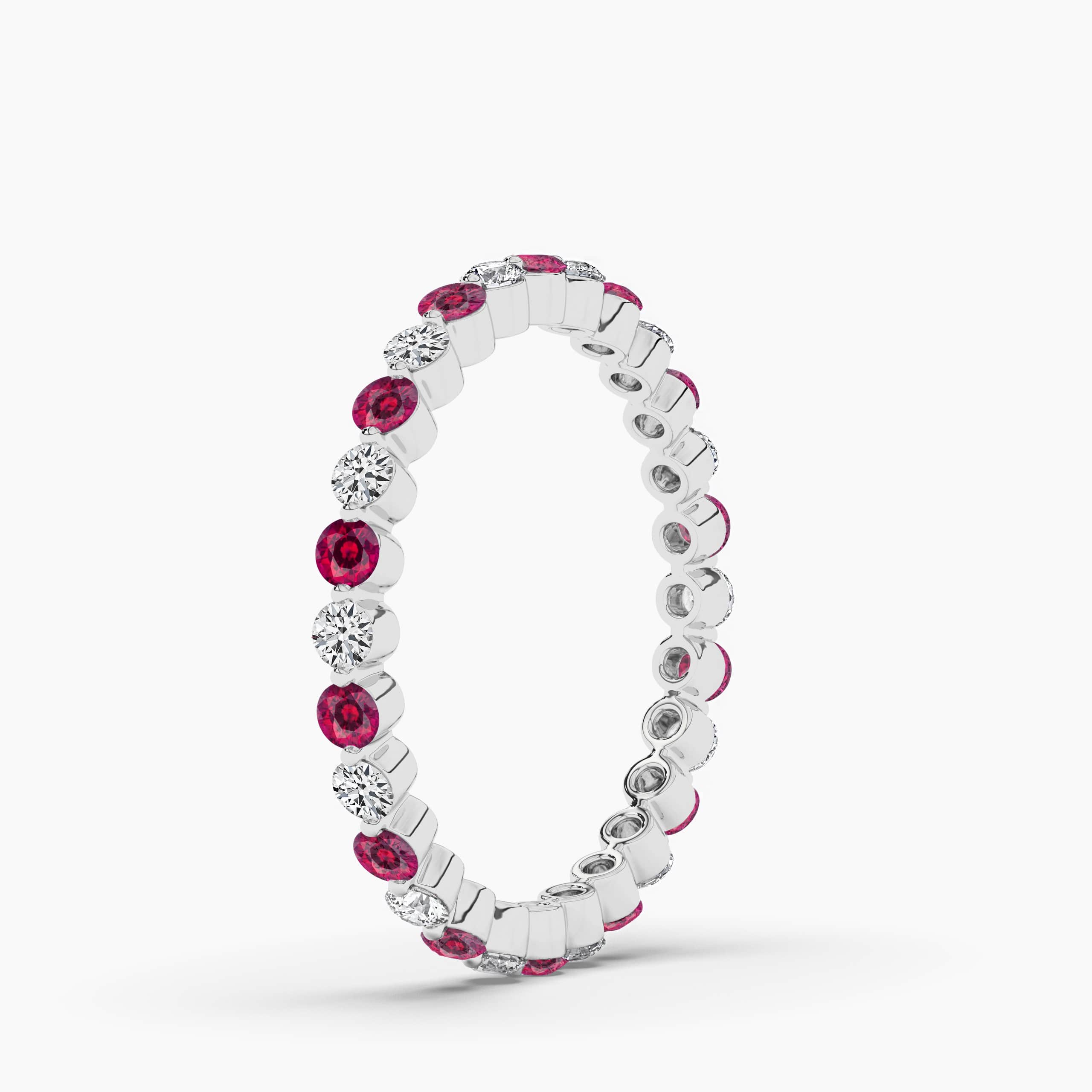 Round Ruby and White Diamond Stackable Ring