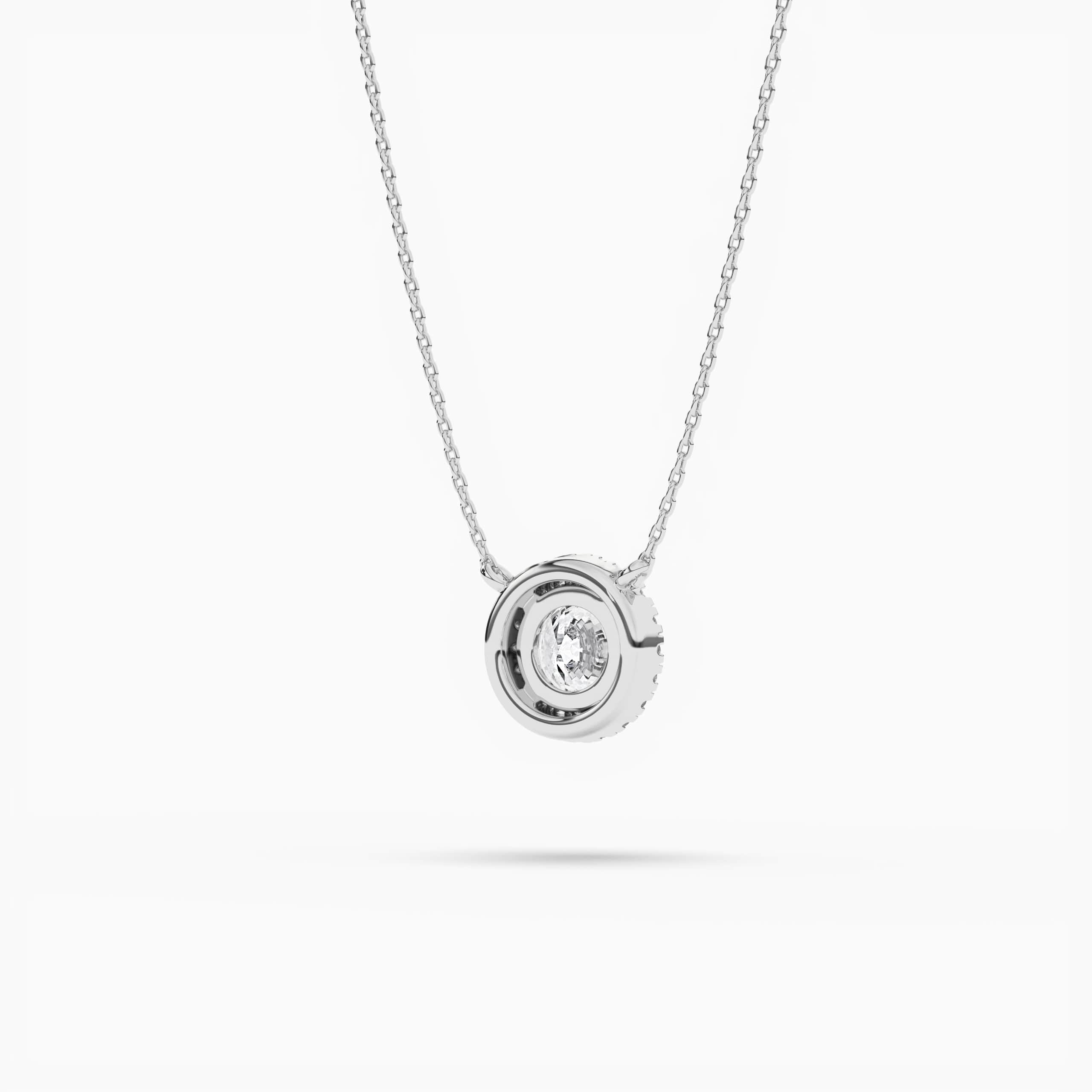 Halo Round Cut Diamond Pendant With Cable Chain in White Gold