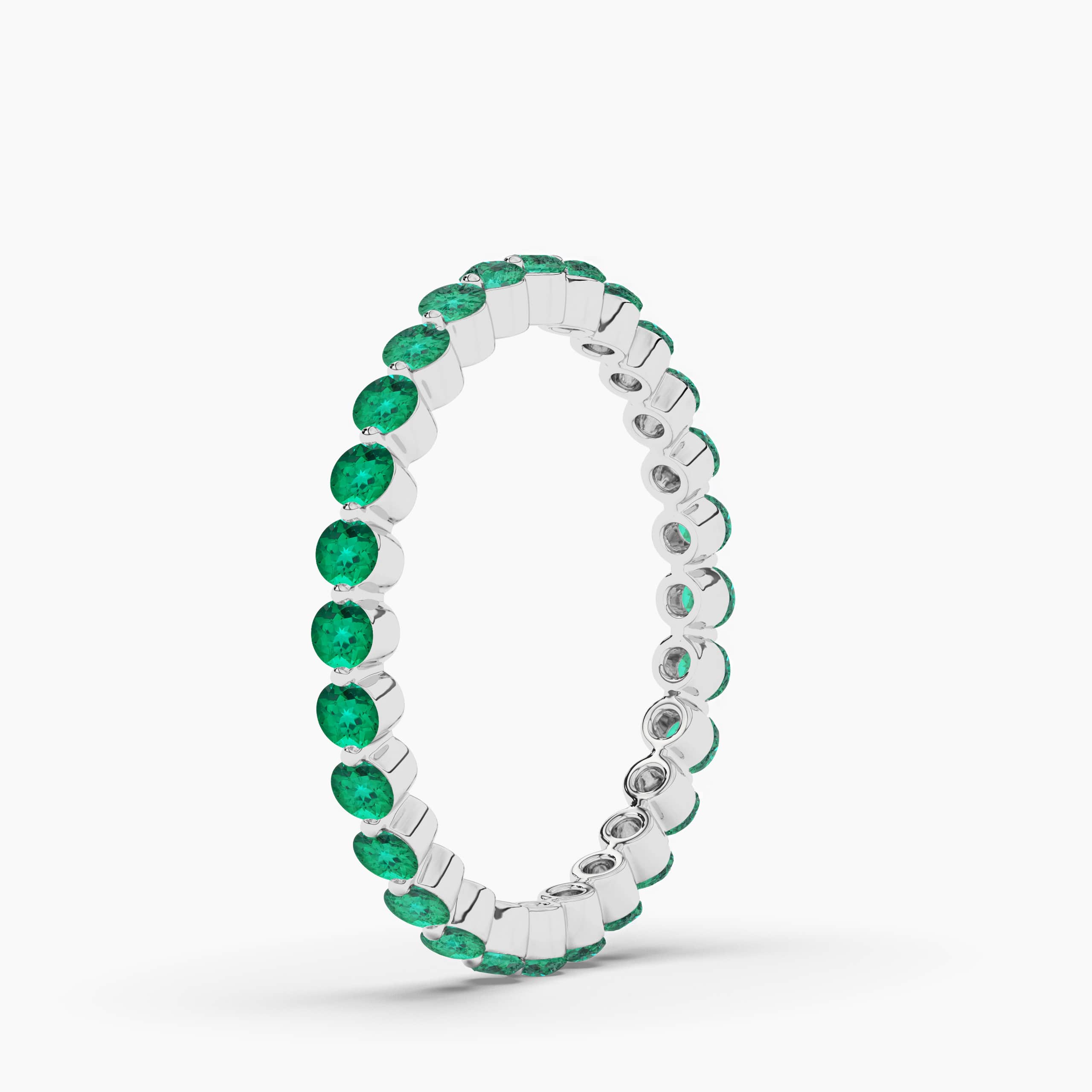 Full Entirety Wedding Band In Round Cut Green Emerald Cut Ring In White Gold 