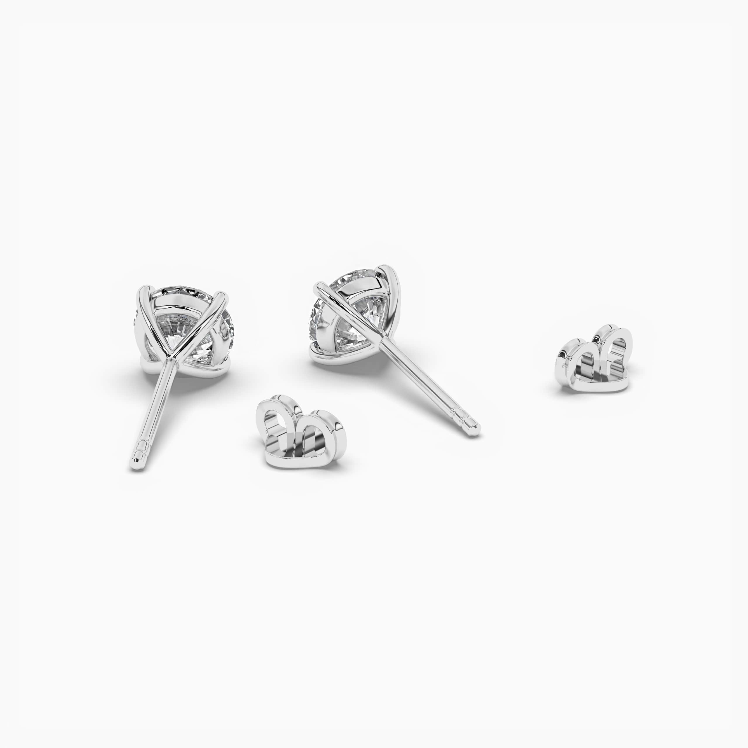 Round Cut Diamond Solitaire Stud Earrings in White Gold