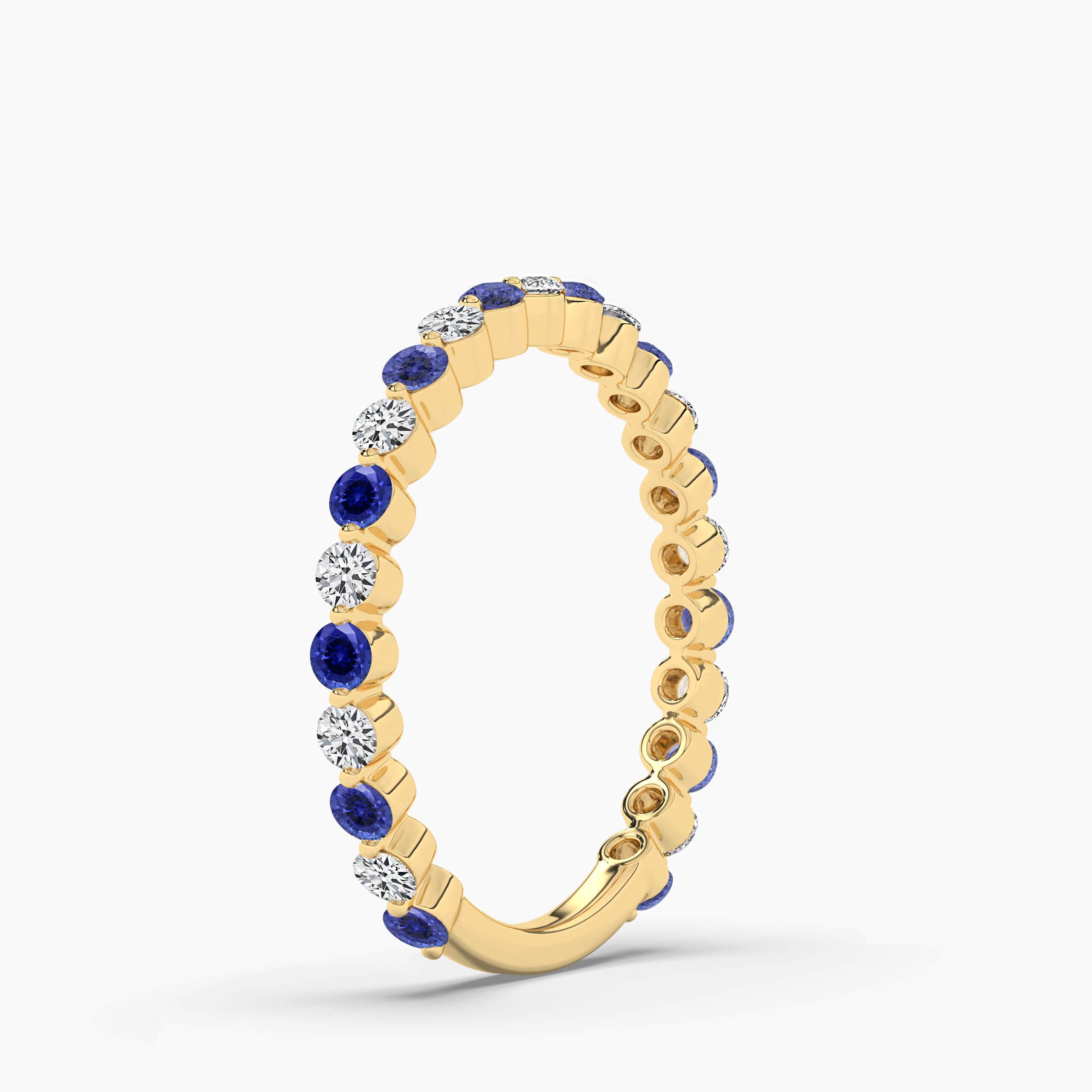 Blue Sapphire and Diamond Eternity Ring  Half Band Yellow Gold