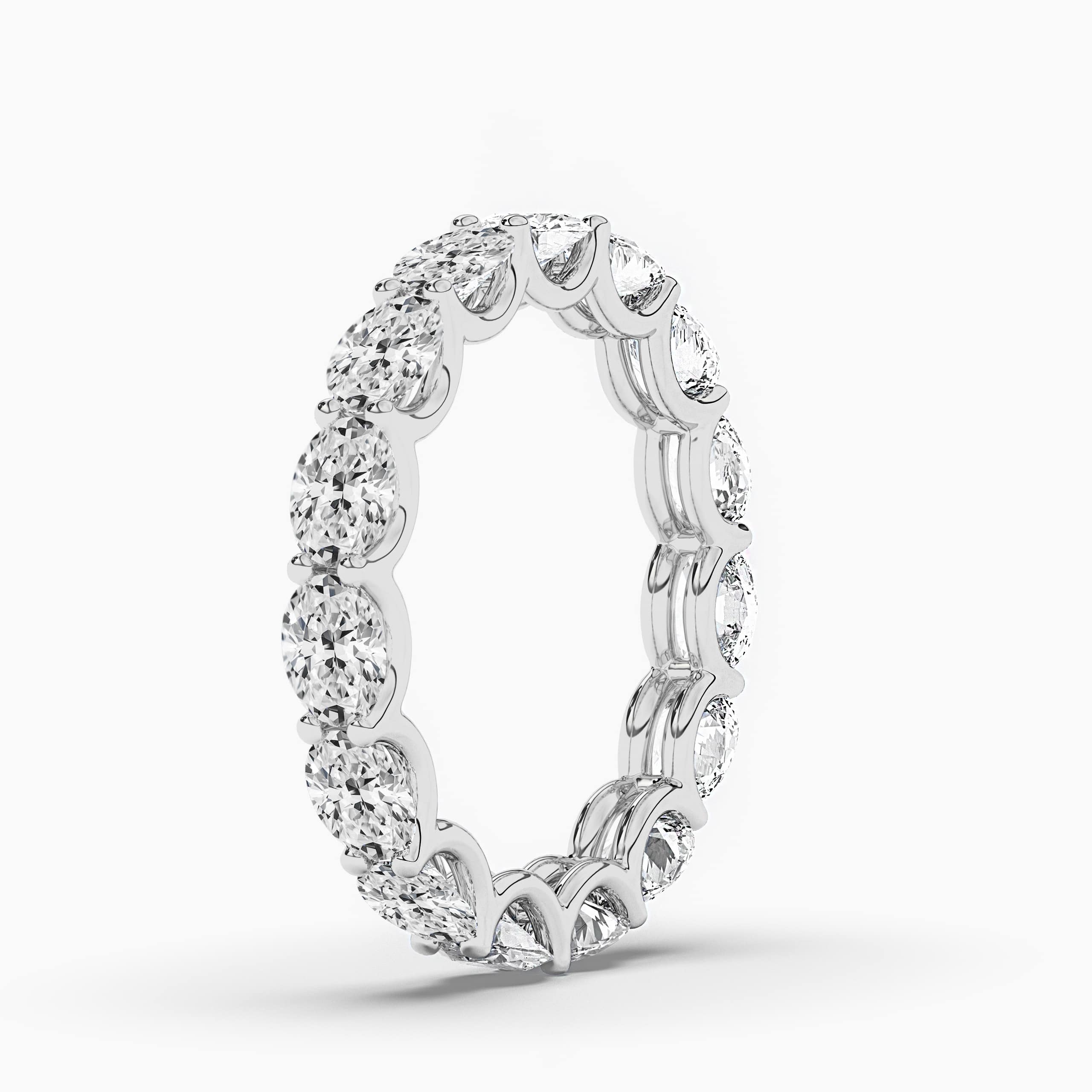 White Gold Oval Diamond Ring with Diamond Band