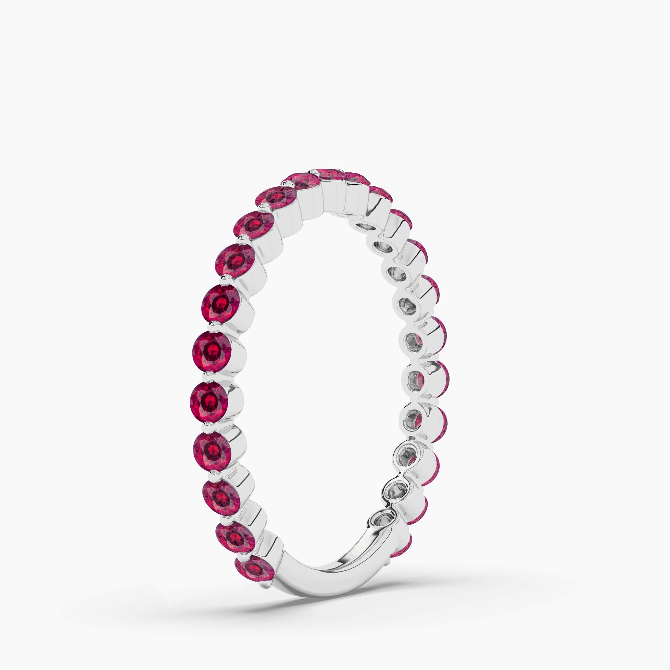Round Cut Half Eternity Ruby and Diamond  In White Gold