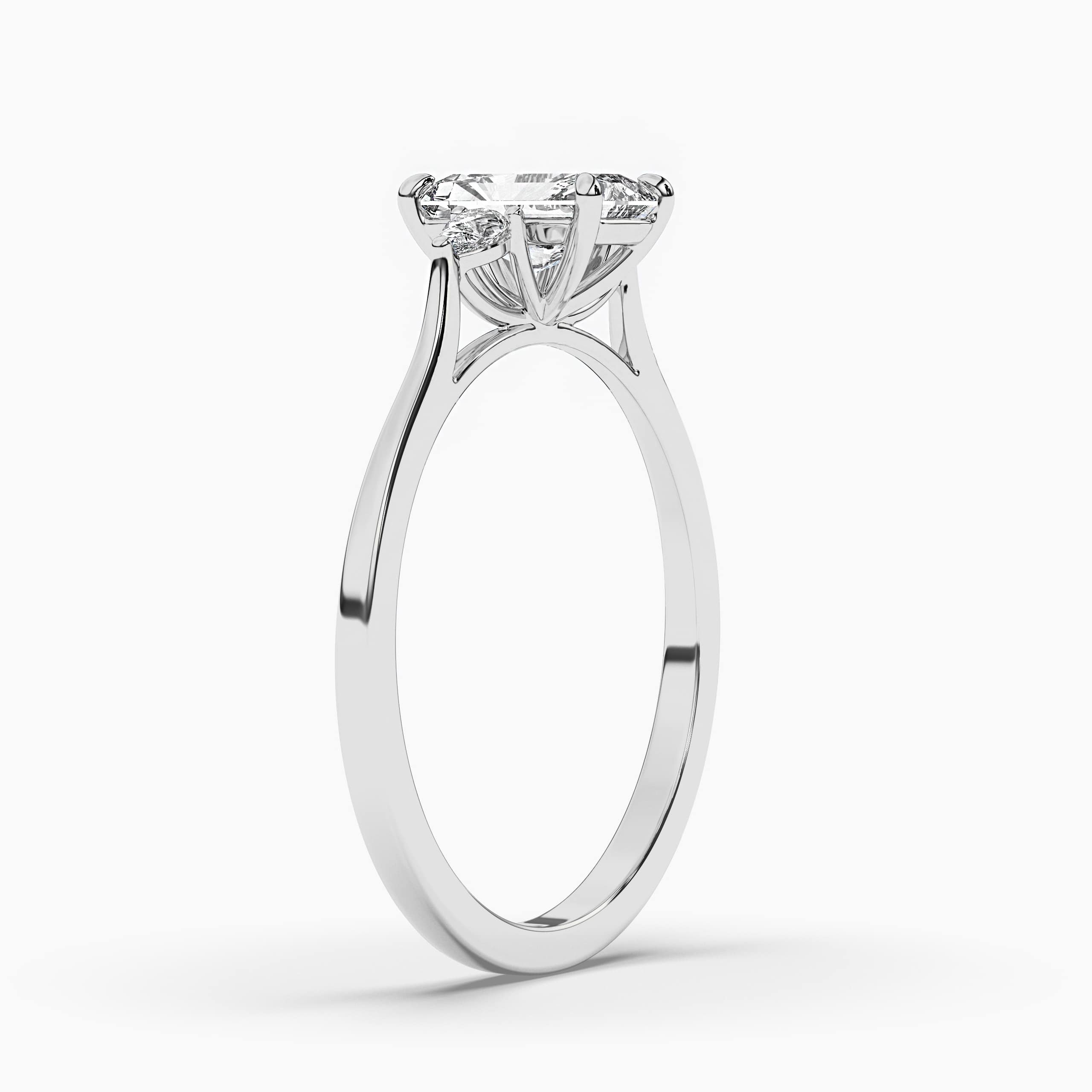 Radiant Diamond Engagement Ring  White Gold With Taperes Diamond Side Diamonds