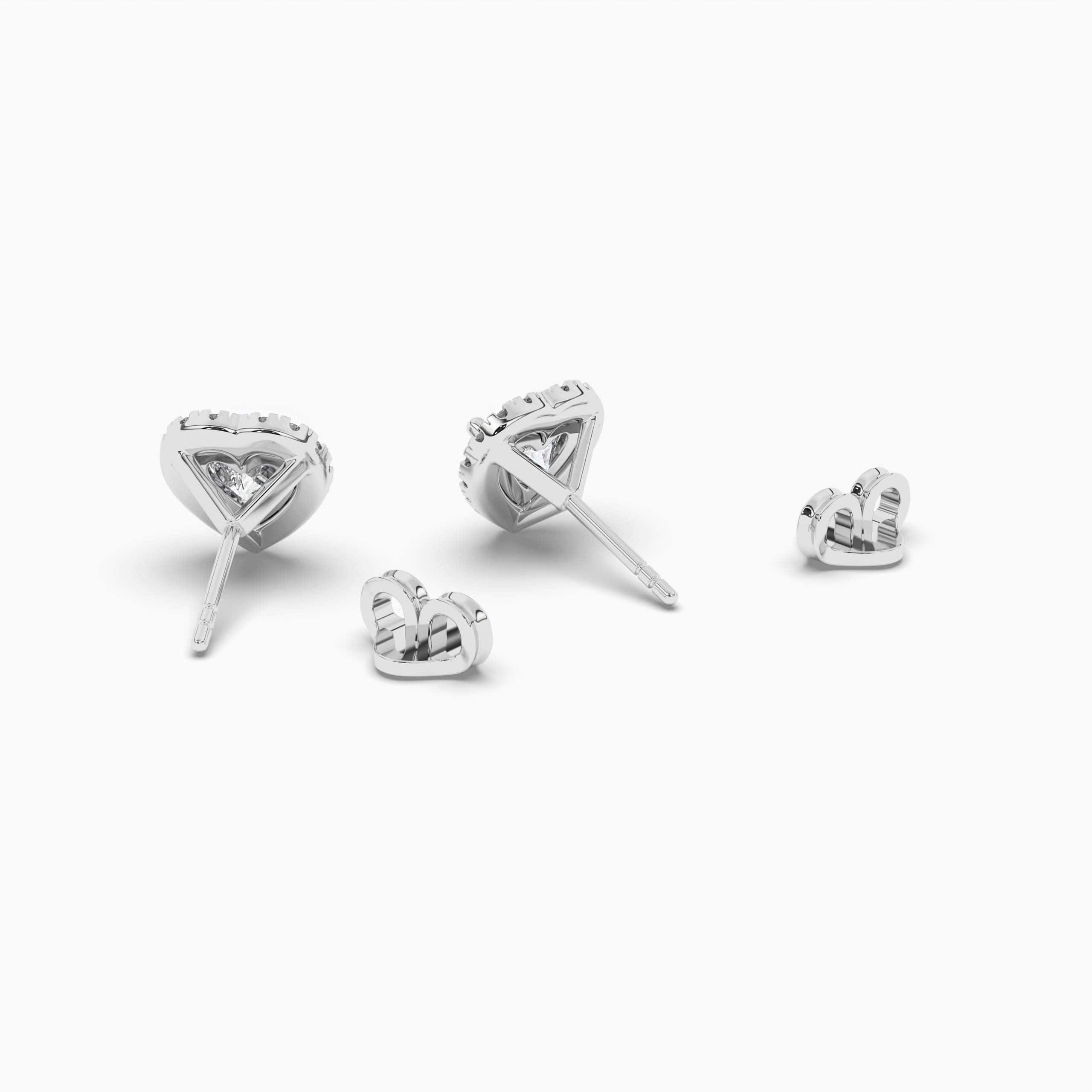 Heart Cut Red Ruby Halo Stud Earrings White Gold 