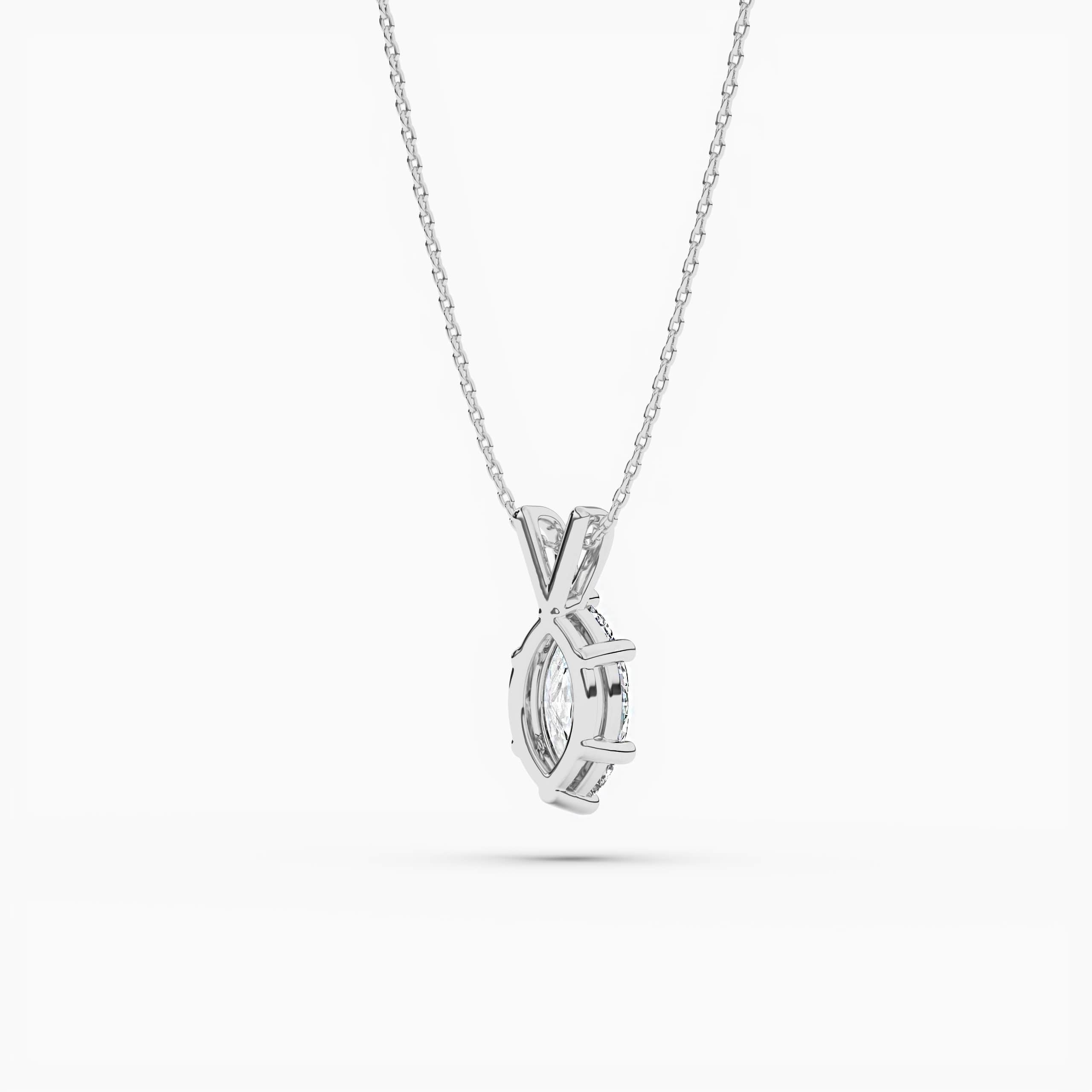 Marquise Diamond Solitaire Pendant Necklace White Gold