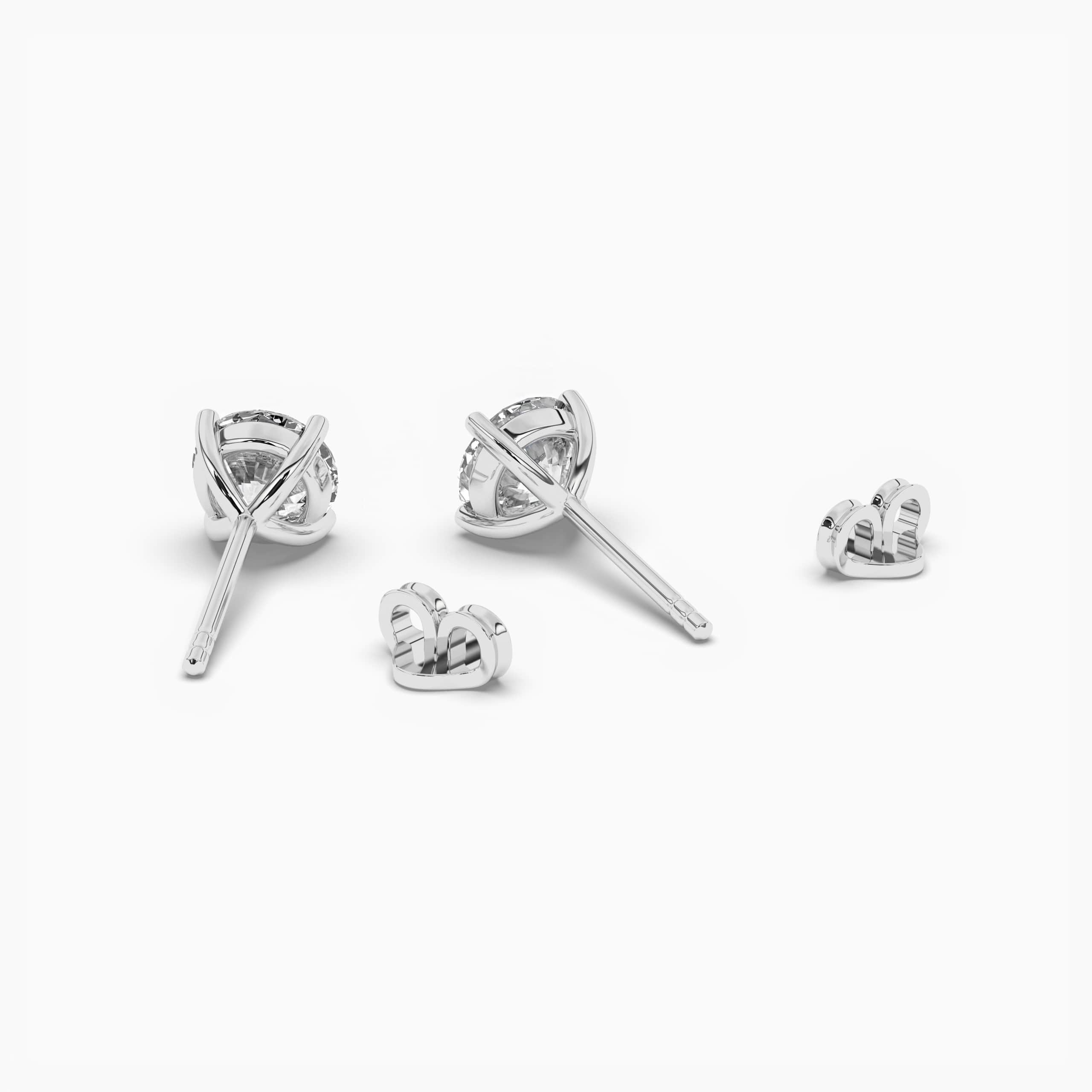 Round Cut Diamond Solitaire Stud Earrings in White Gold