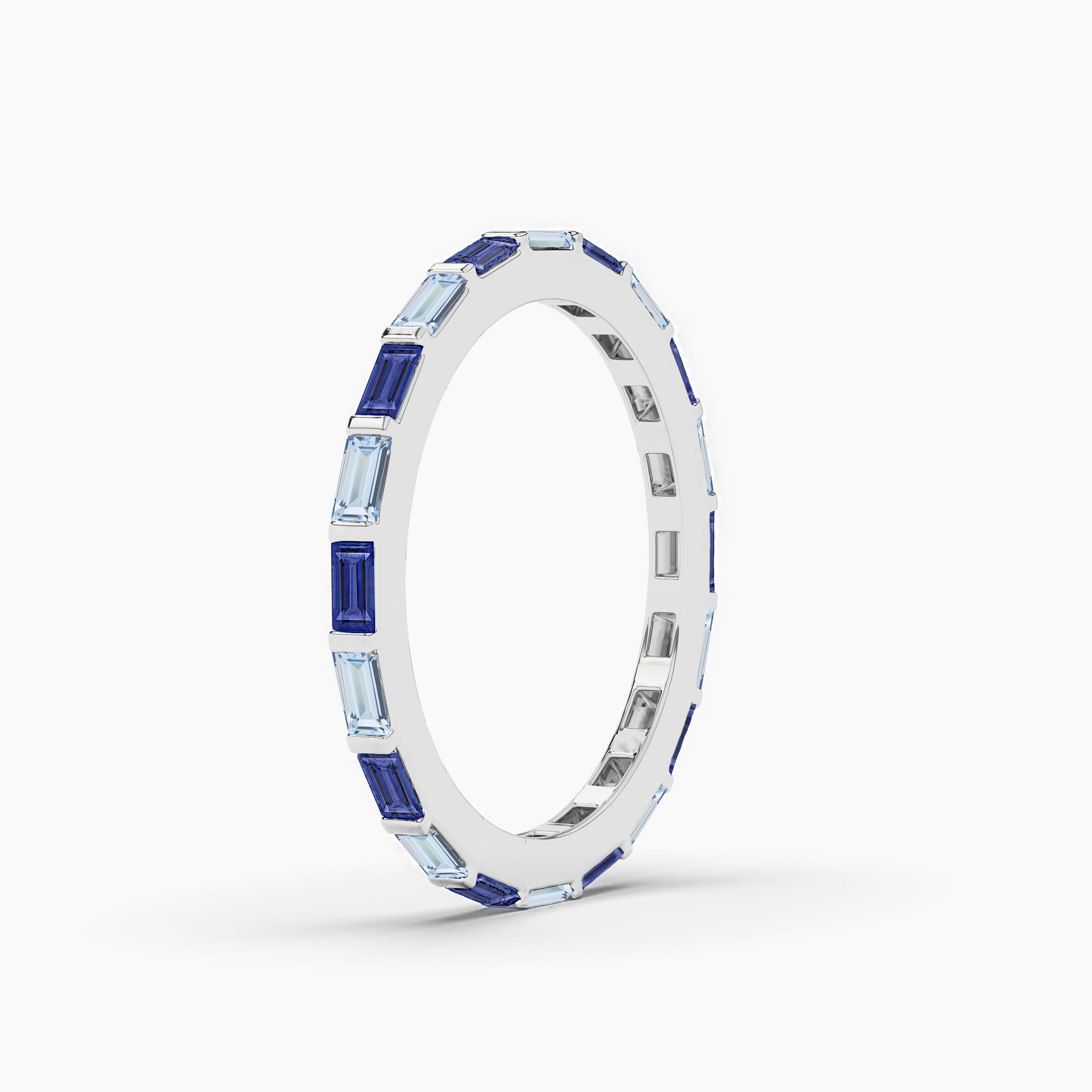 white gold east-west blue sapphire and aquamrine full eternity band