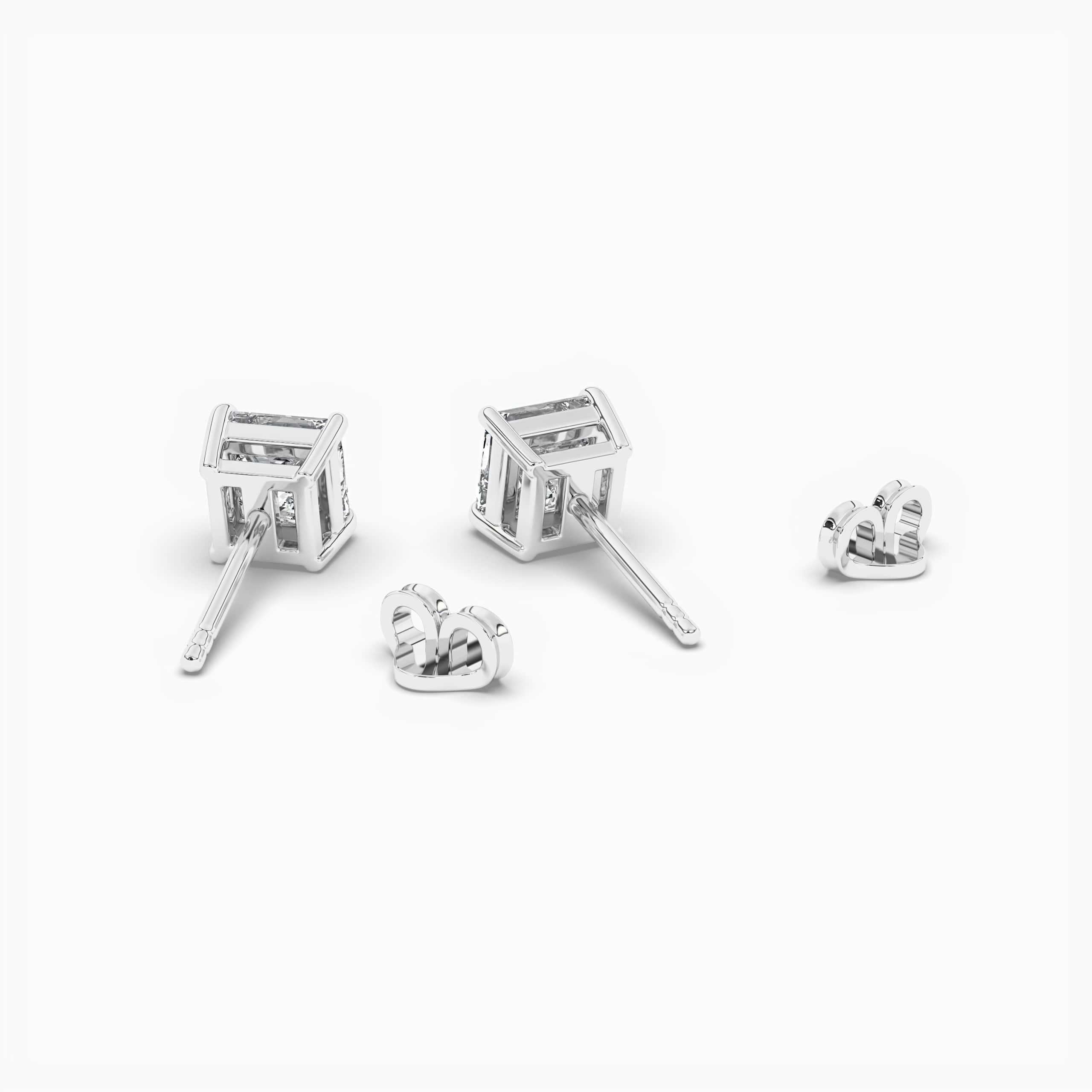 Princess Cut Diamond Stud Earrings, White Gold