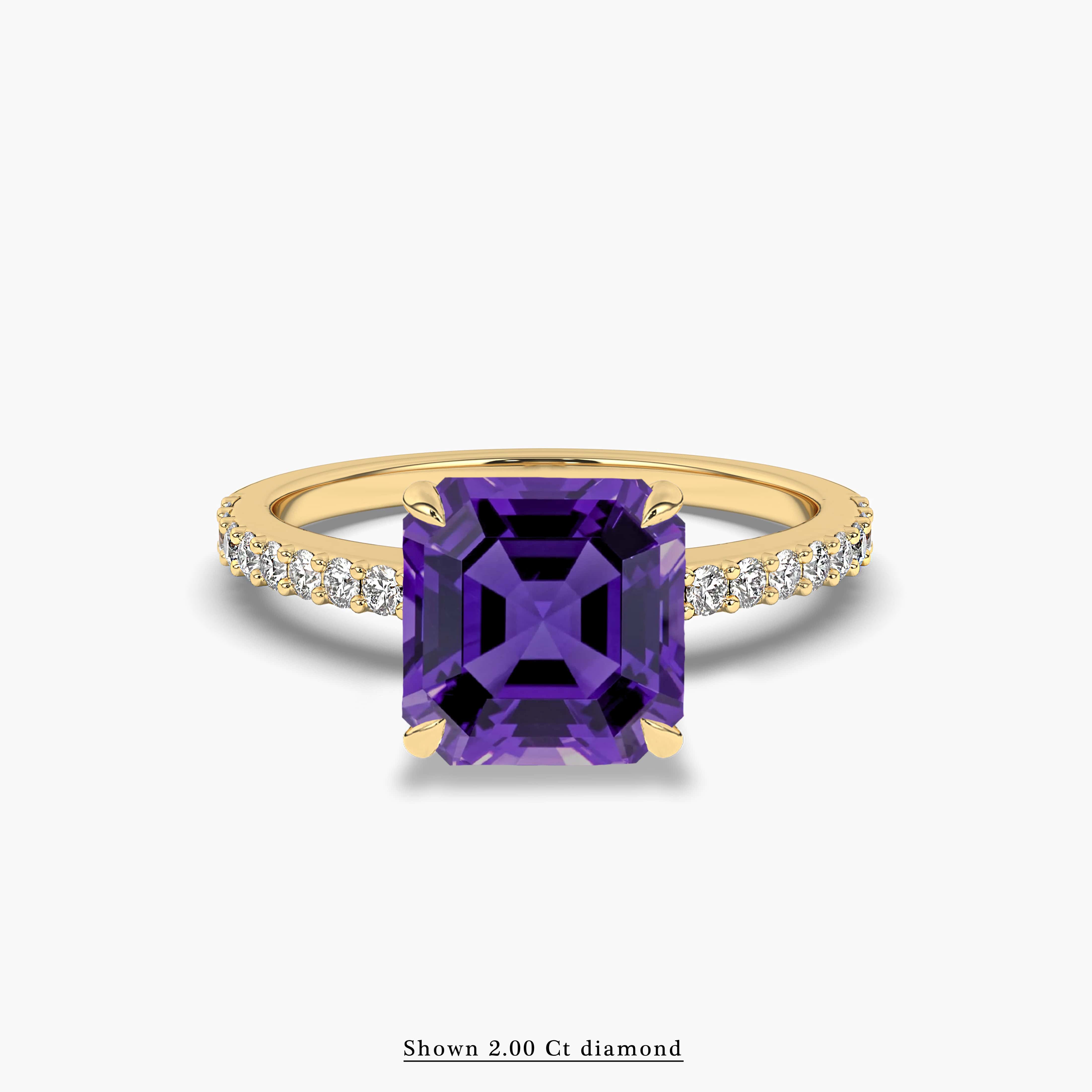 side stones diamond and  amethyst engagement ring 