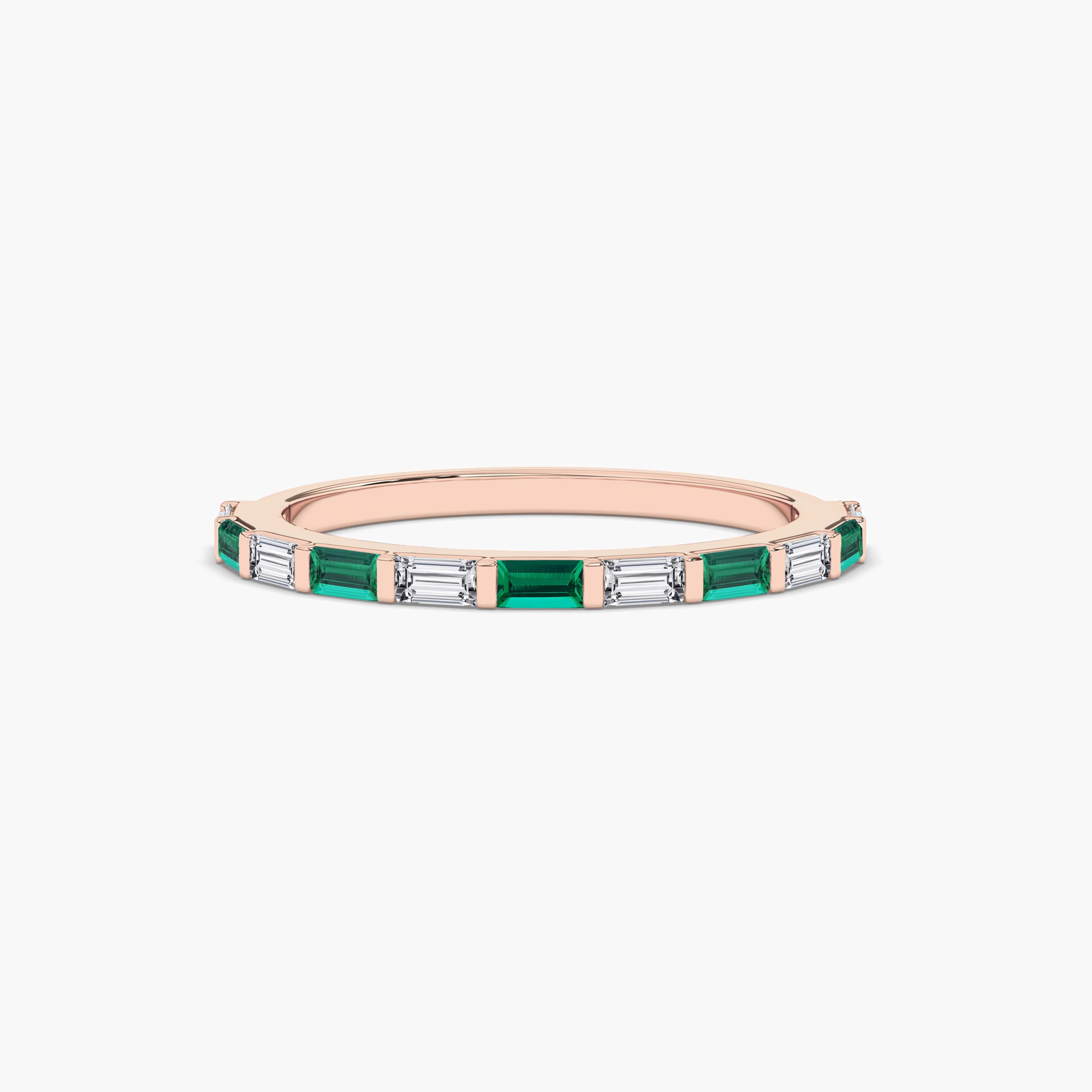 Emerald and White Baguette Half Eternity Band