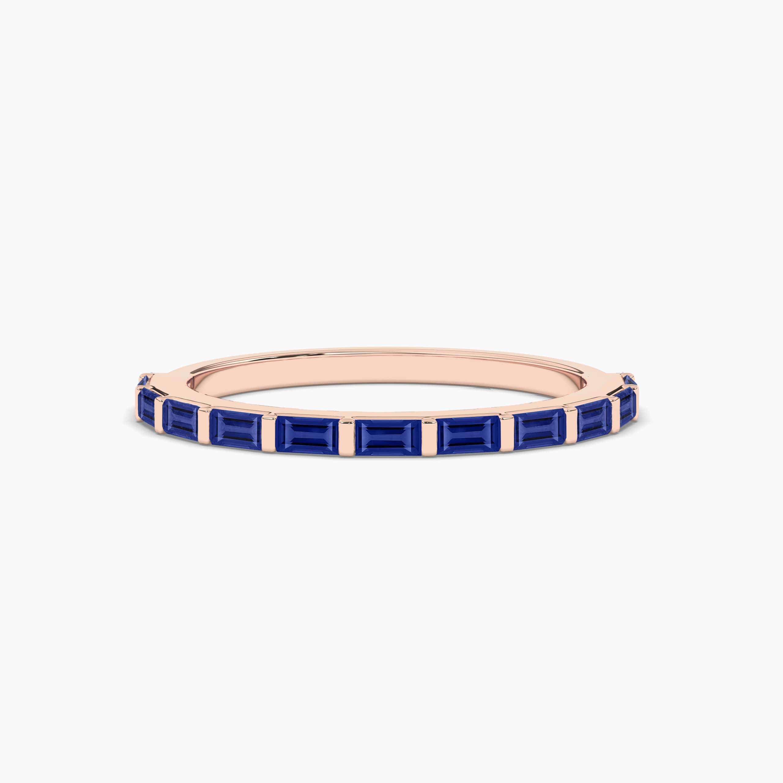 Blue Sapphire Baguette Band Ring With Rose Gold