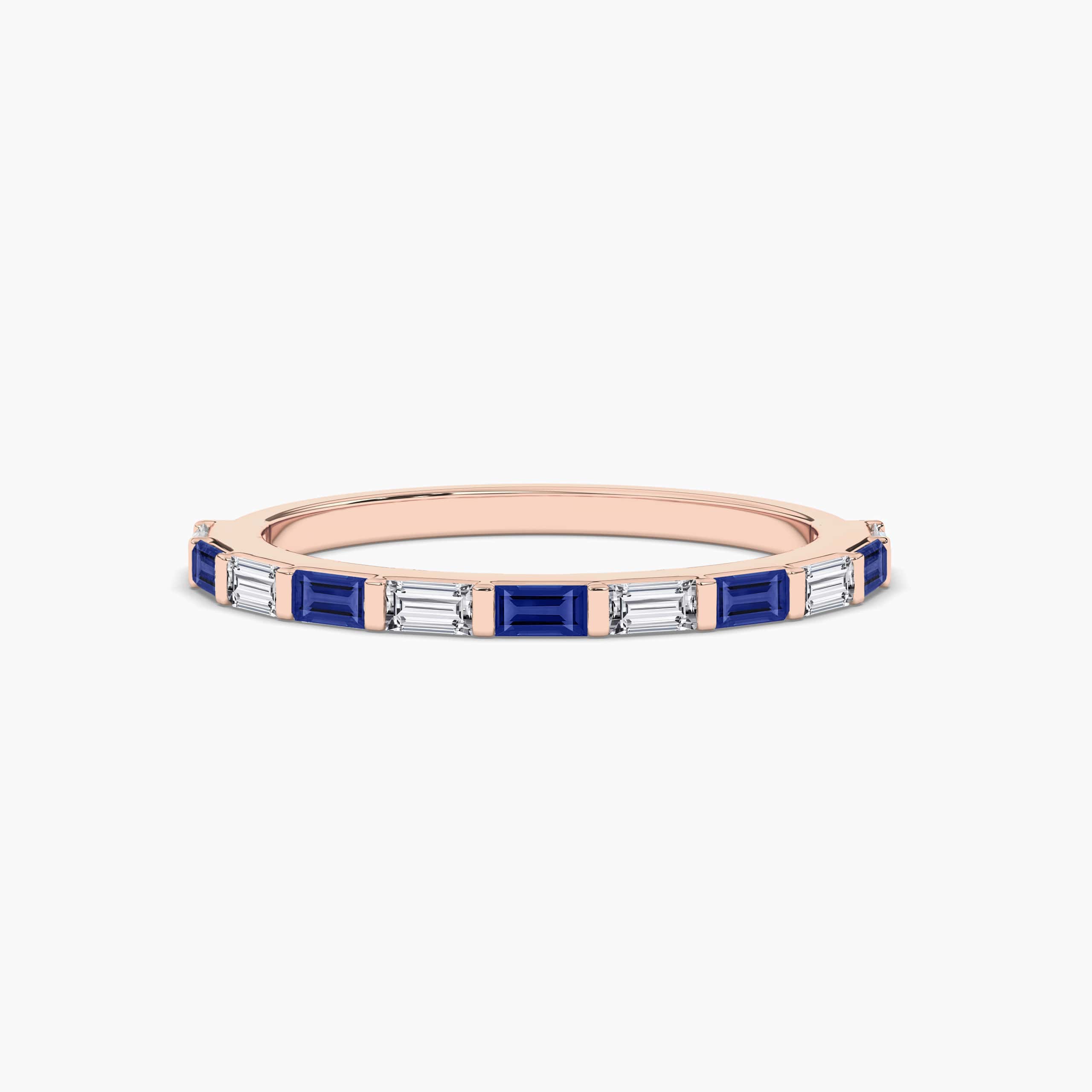 Blue Sapphire And White Band Ring In Rose Gold