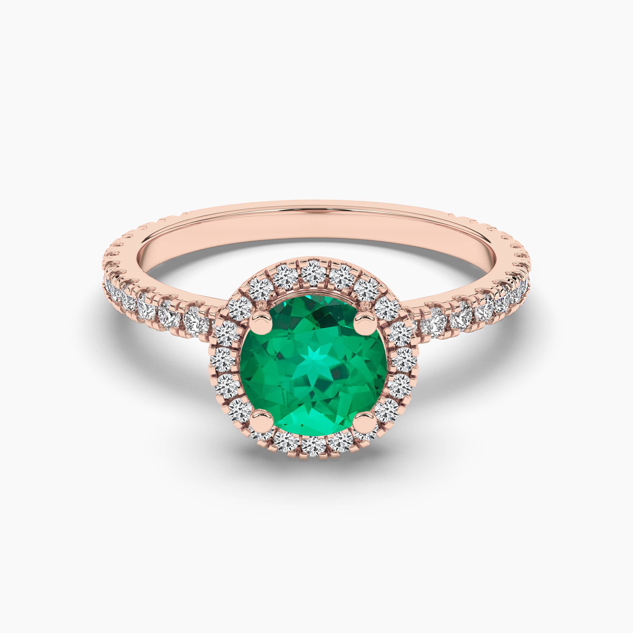 Round Cut Emerald Engagement Ring Yellow Gold