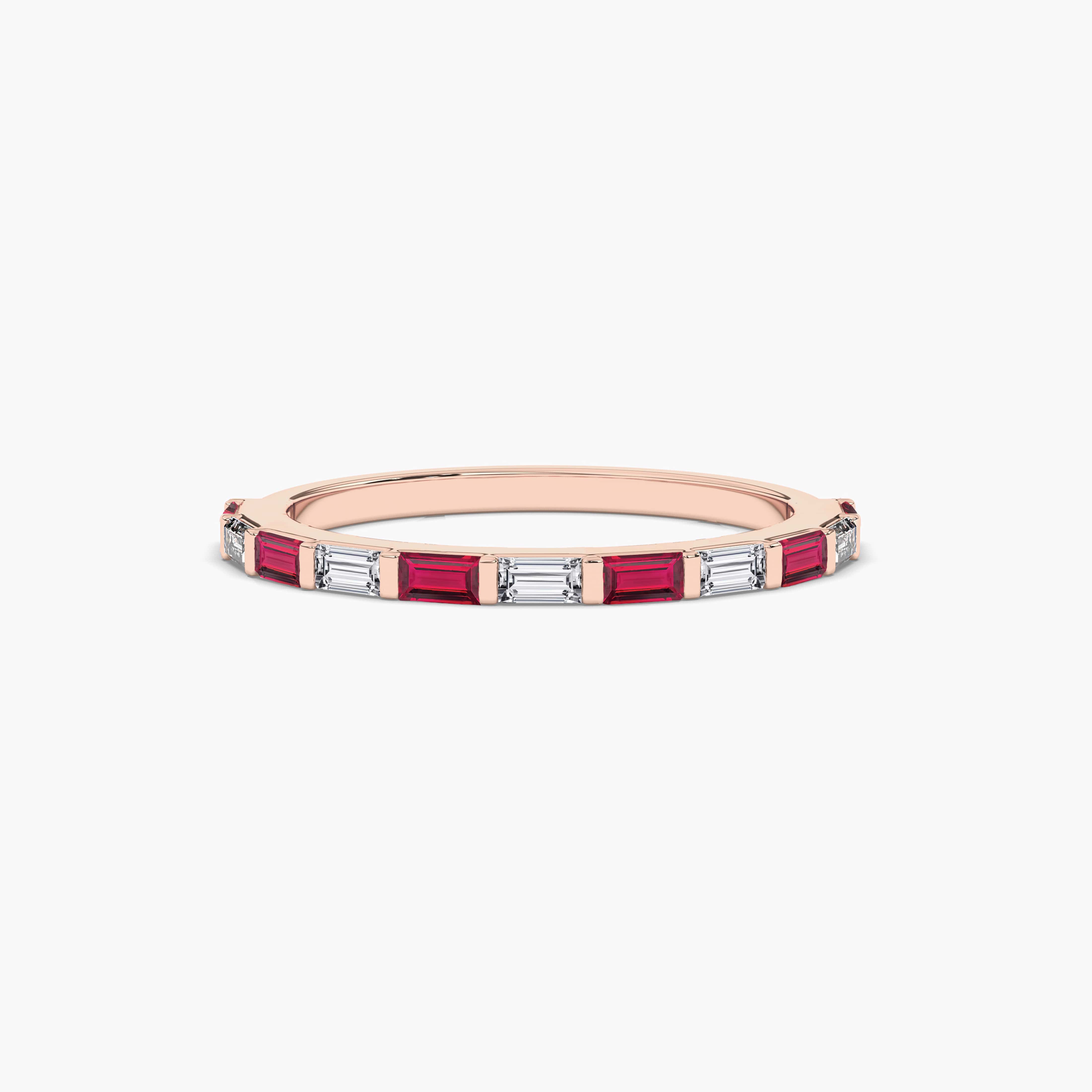 Ruby And Baguette Diamond half Eternity Wedding Band 