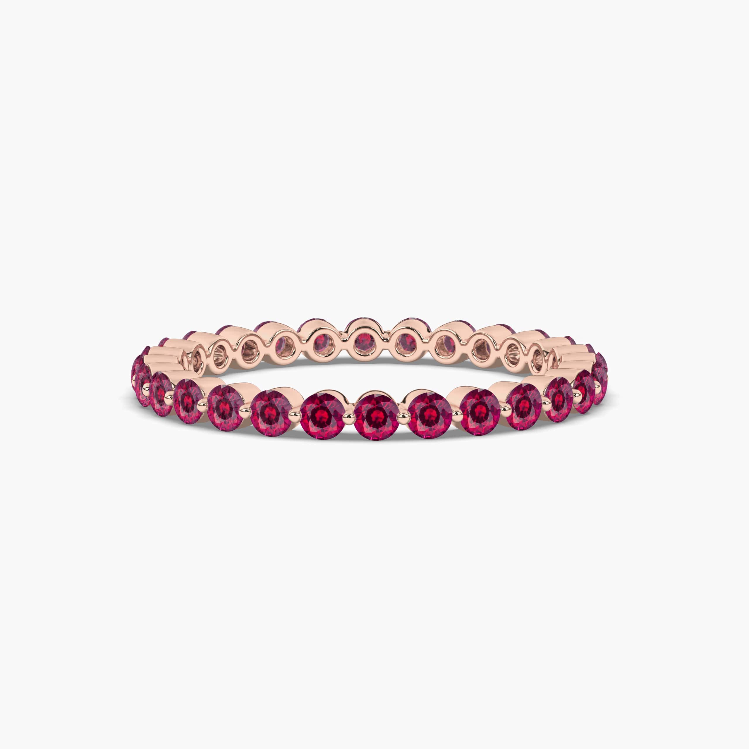 Round Cut Ruby And Diamond Rose Gold Eternity Wedding Ring