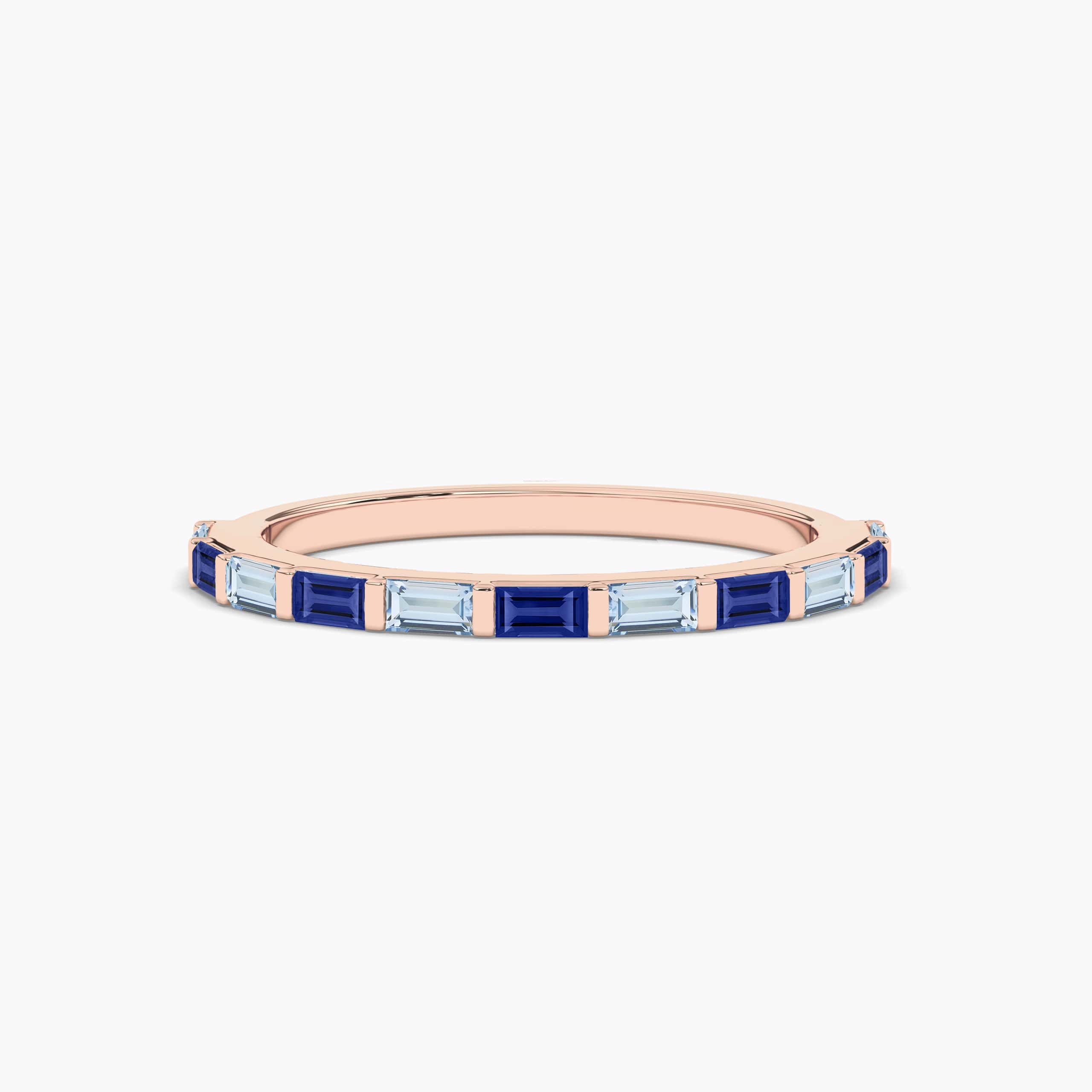 Rose Gold Aquamarine And Blue Sapphire Band In Rose Gold