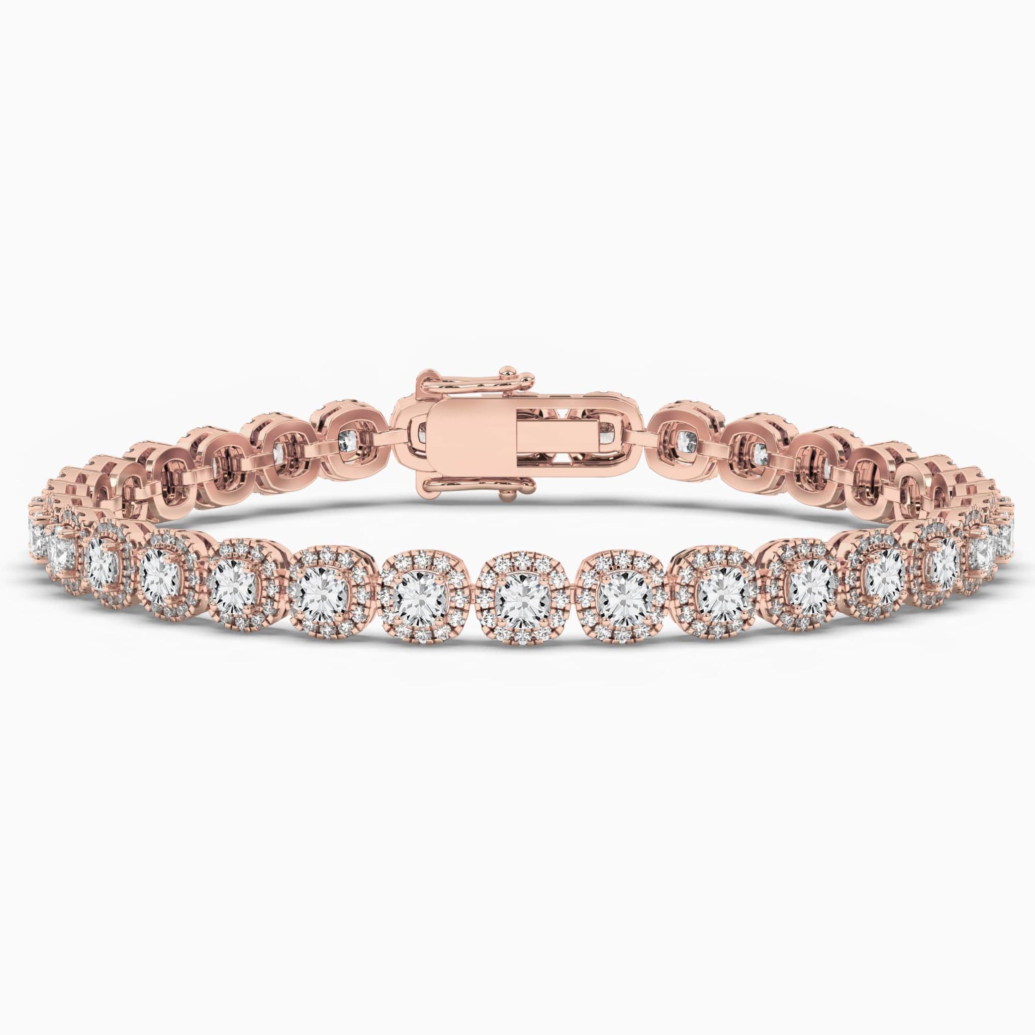 Rose Gold Heart Shape Diamond Halo Bracelet