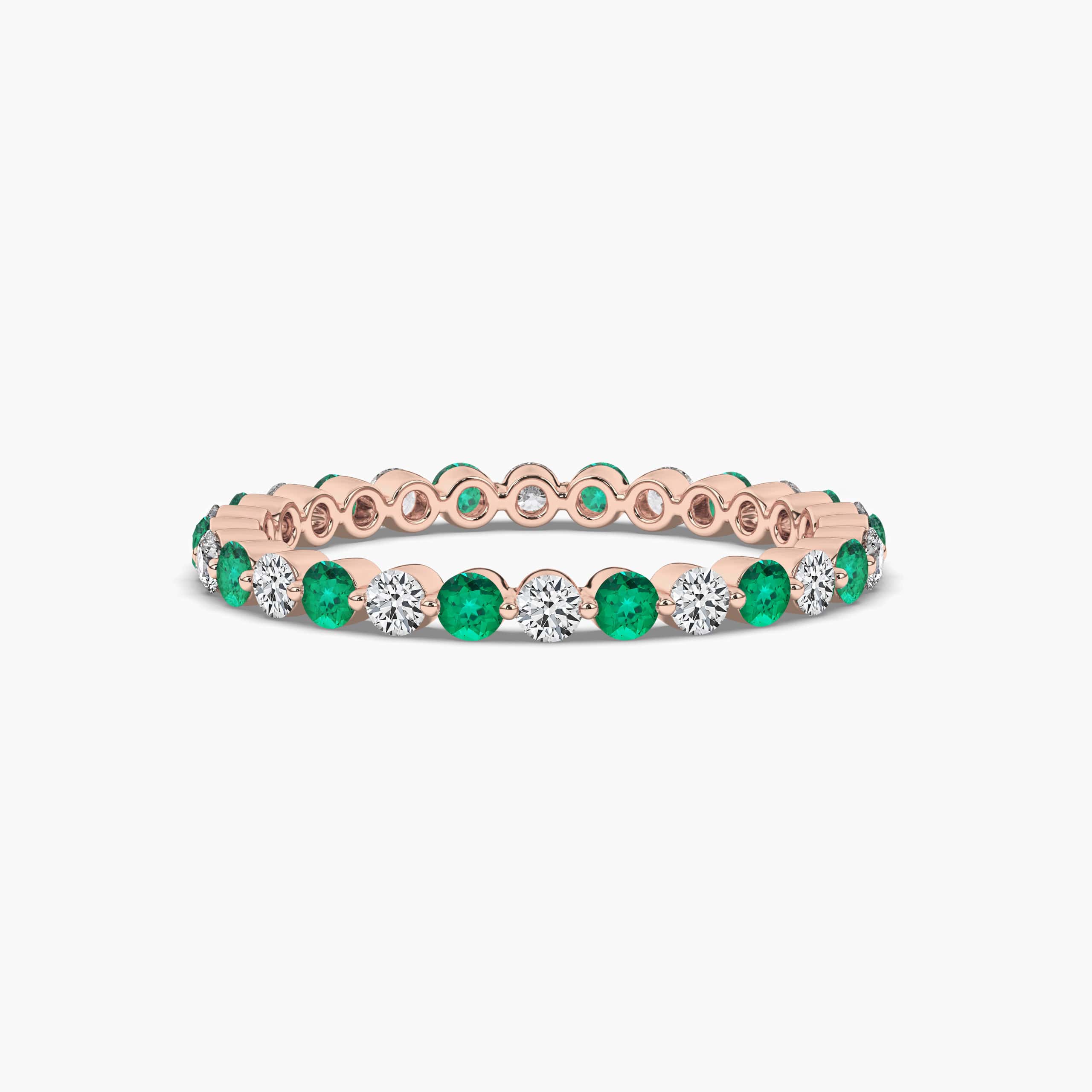 Round Cut Green Emerald Diamond Full Eternity Wedding Band In Rose Gold  