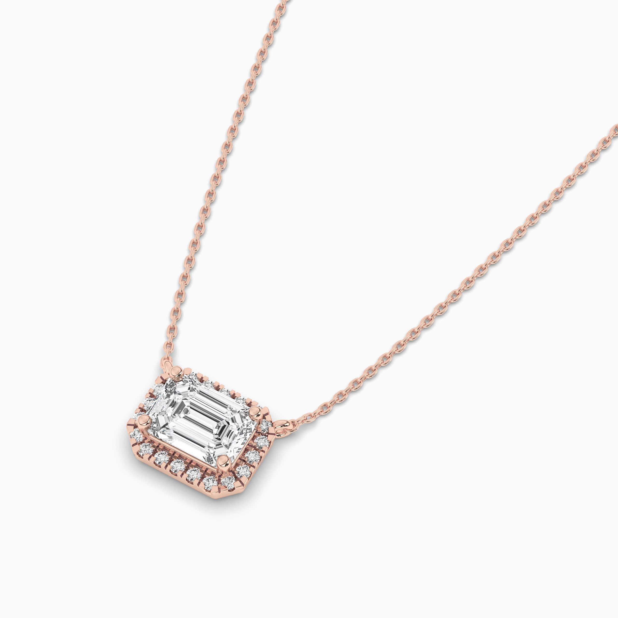 Emerald Cut Diamond Necklace, Halo Moissanite Diamond Pendant