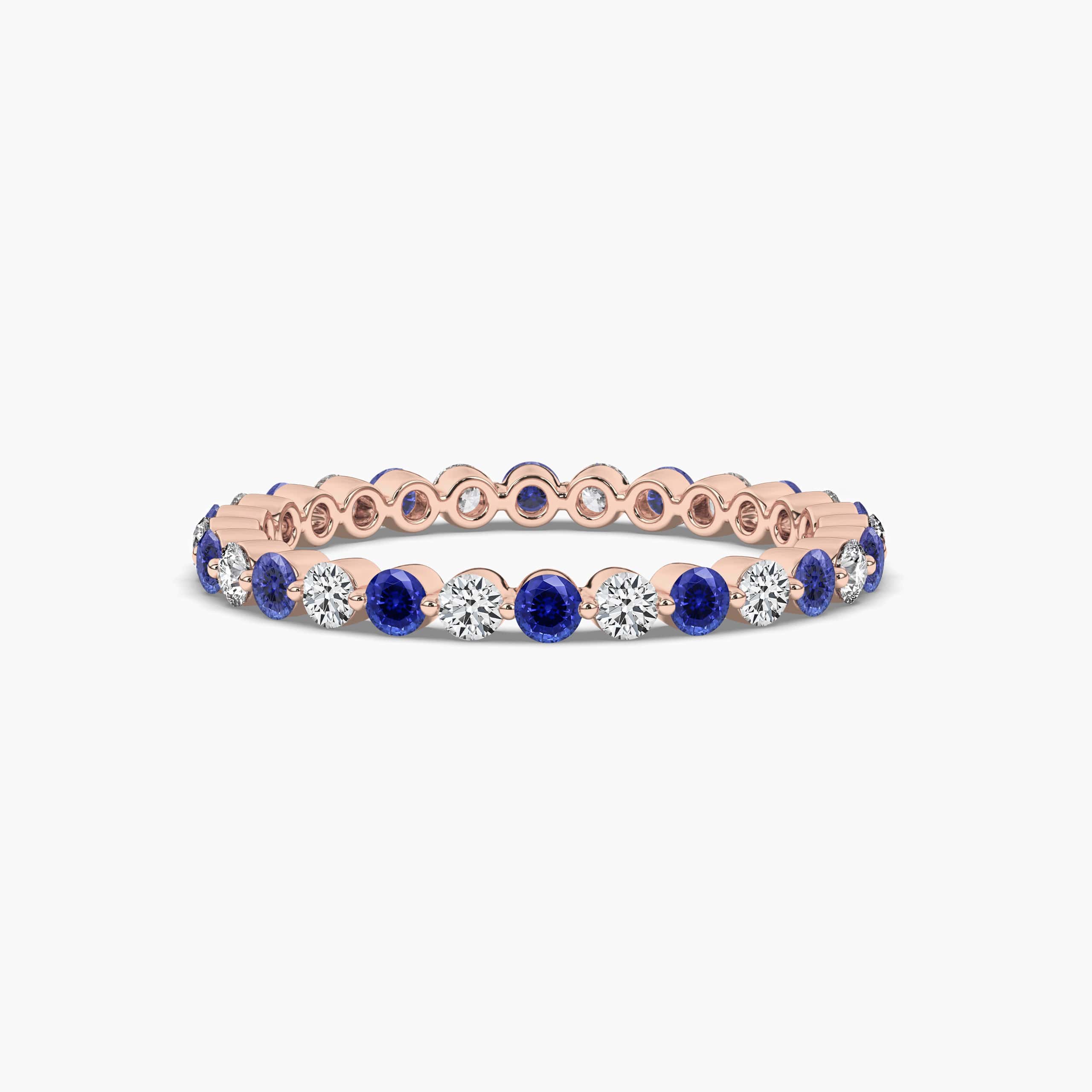 ROUND CUT BLUE  SAPPHIRE & DIAMOND ETERNITY RING IN ROSE GOLD 