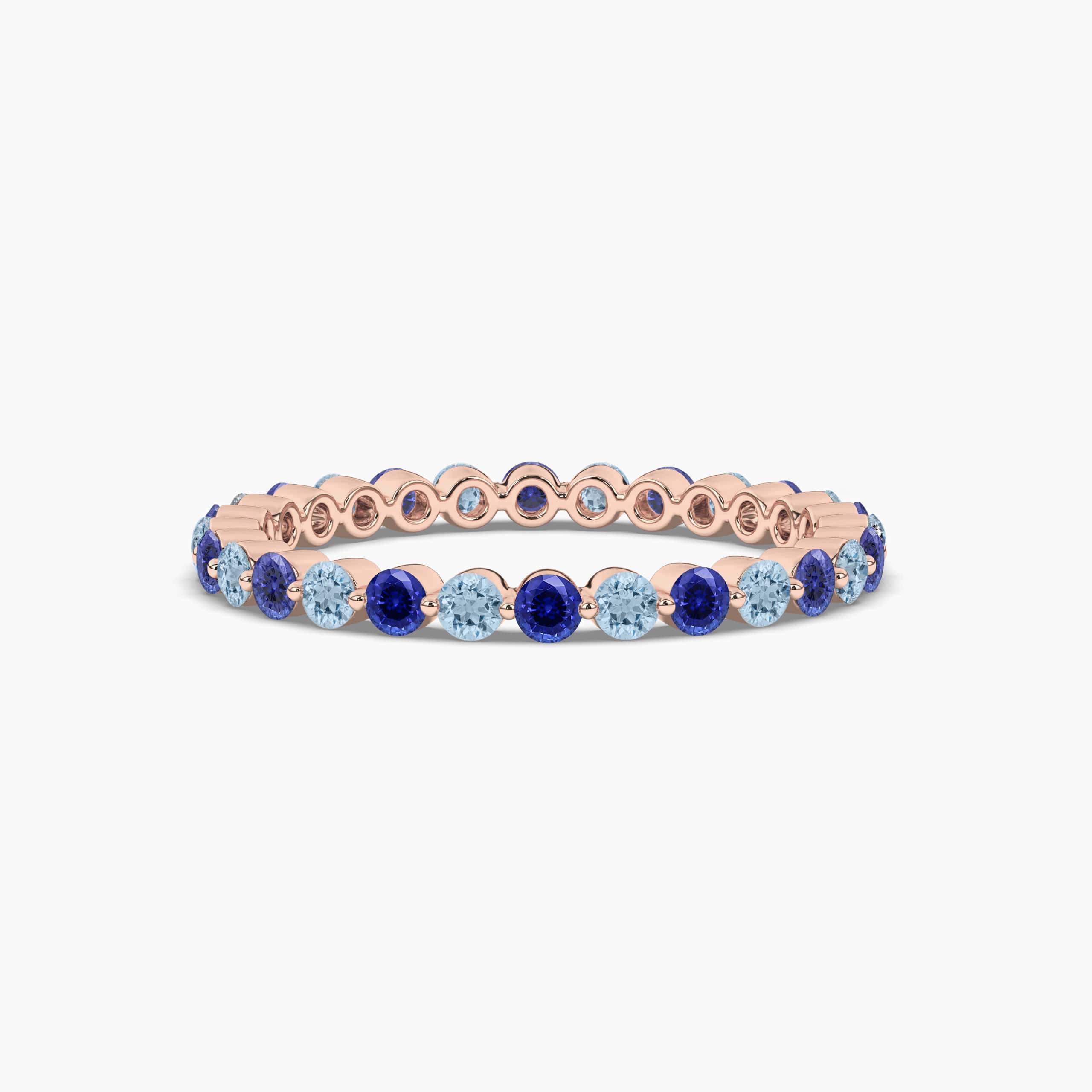 Blue Sapphire and Aquamarine Eternity Ring Full Wedding Band Rose Gold