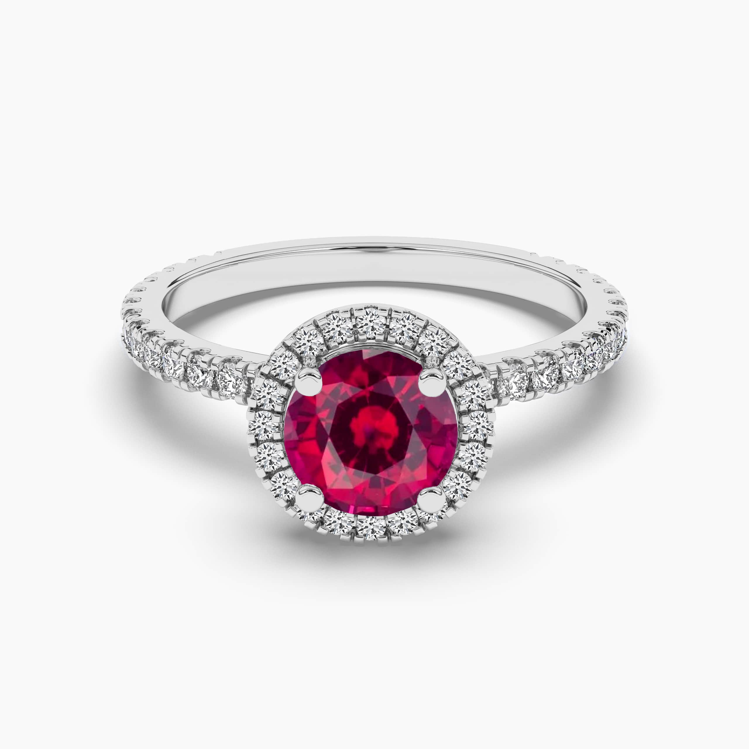 Round Ruby Halo Engagement White Gold For Woman's 