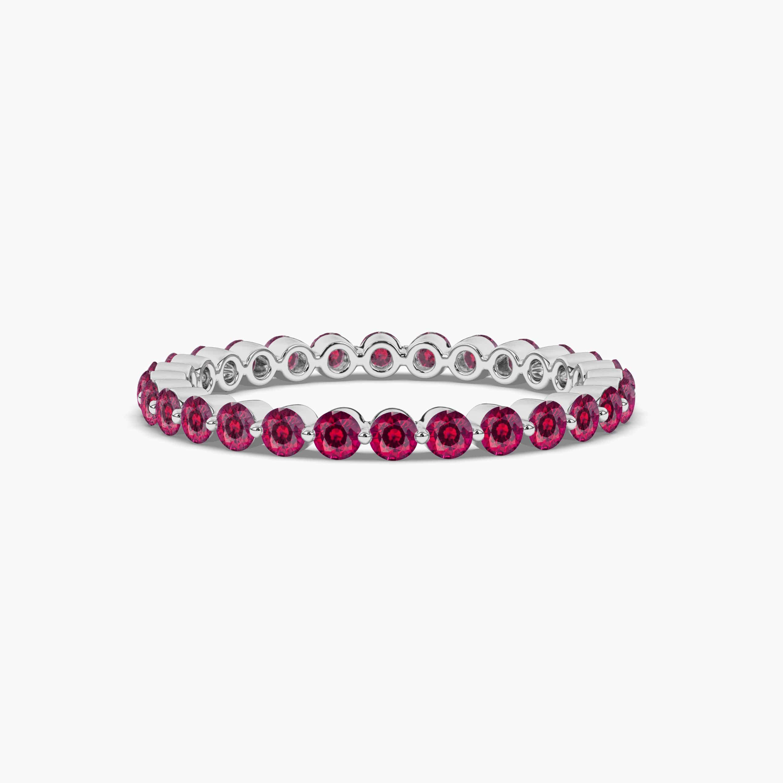 Round Cut Red Ruby & Diamond  White Gold Full Eternity Band Ring