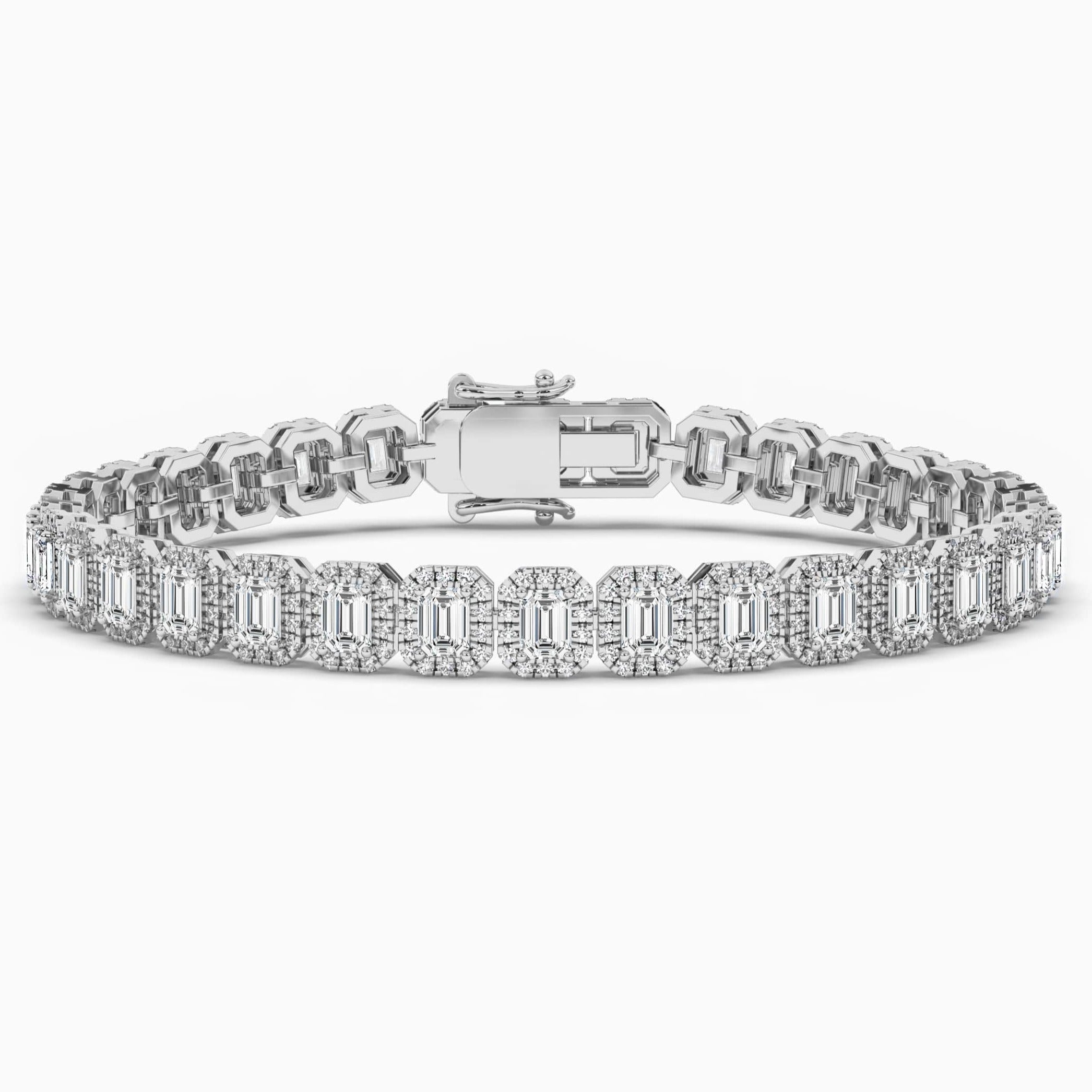  Emerald Shaped Diamond Tennis Bracelet  White Gold