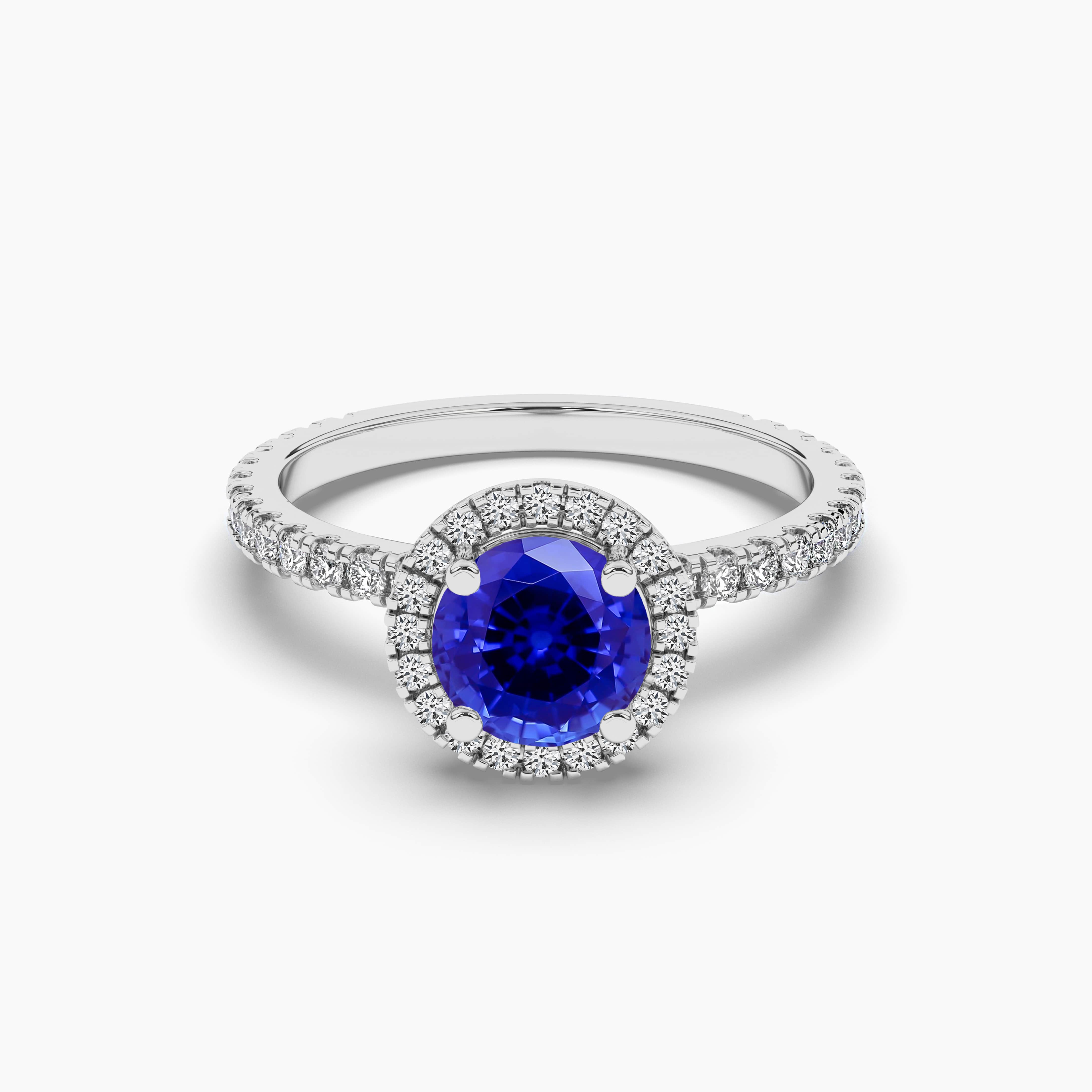 Classic Round Sapphire  Pave Halo Engagement Ring