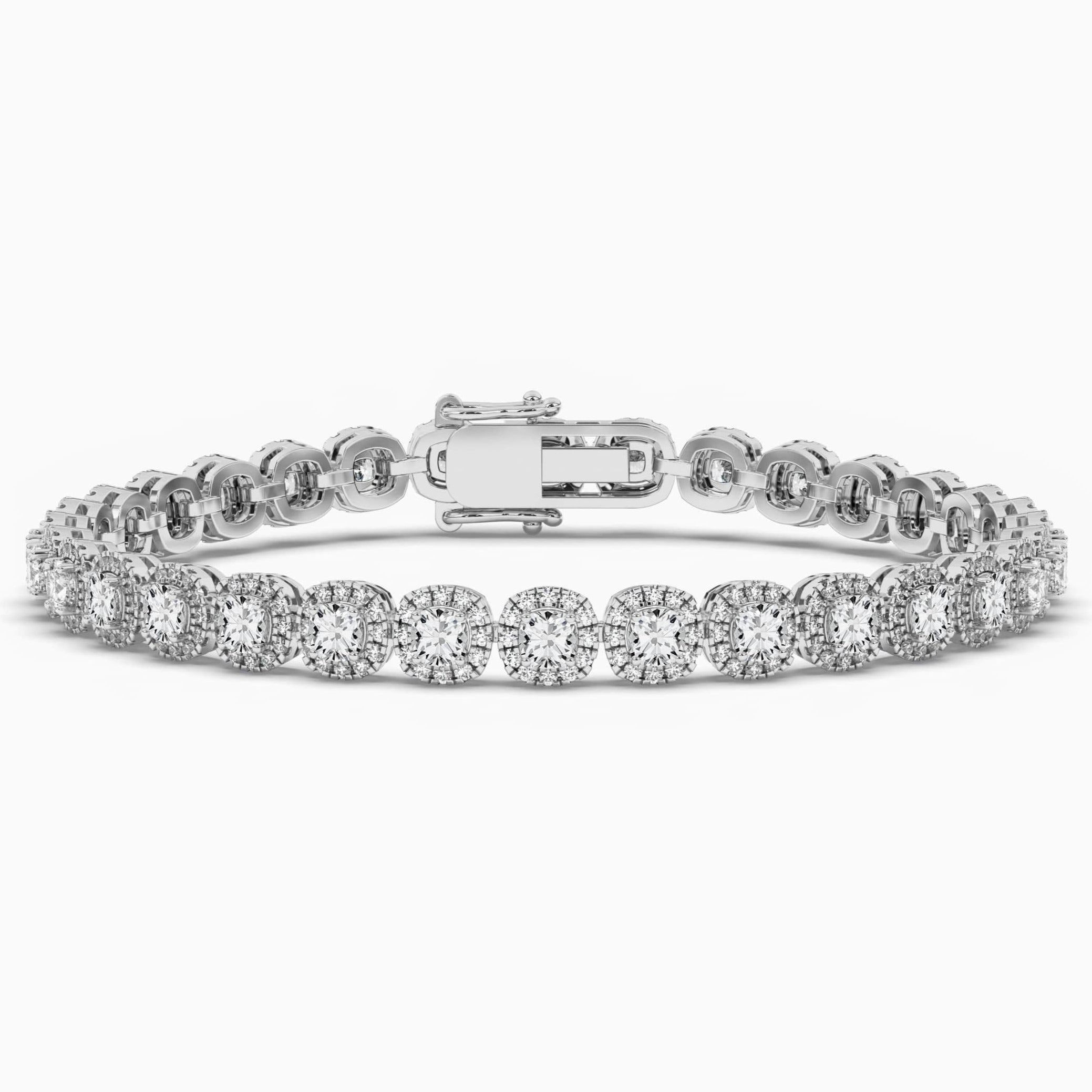 White Gold Heart Shaped Halo White Diamond Bracelet