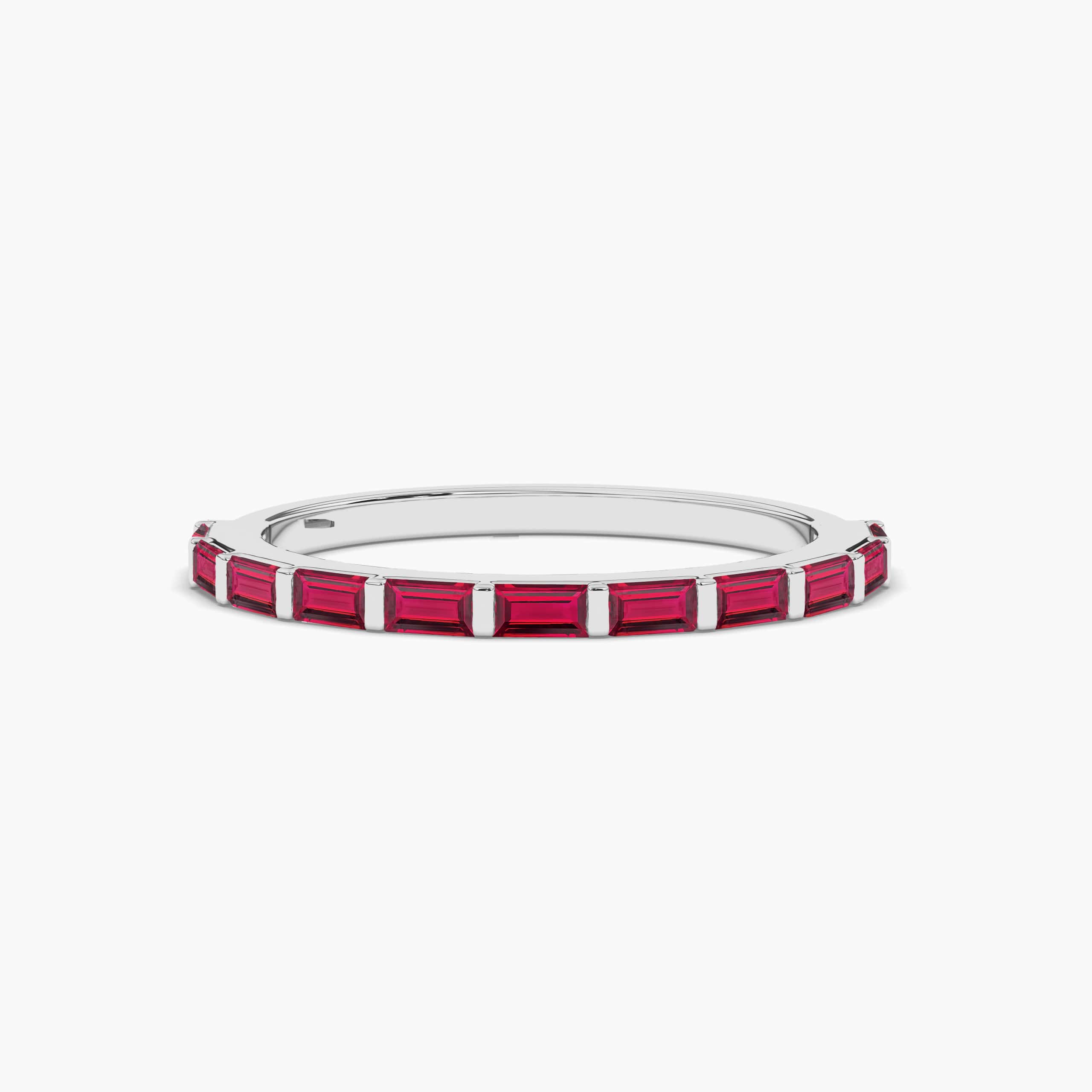 Baguette Cut Red Ruby Diamond Wedding Ring In White Gold
