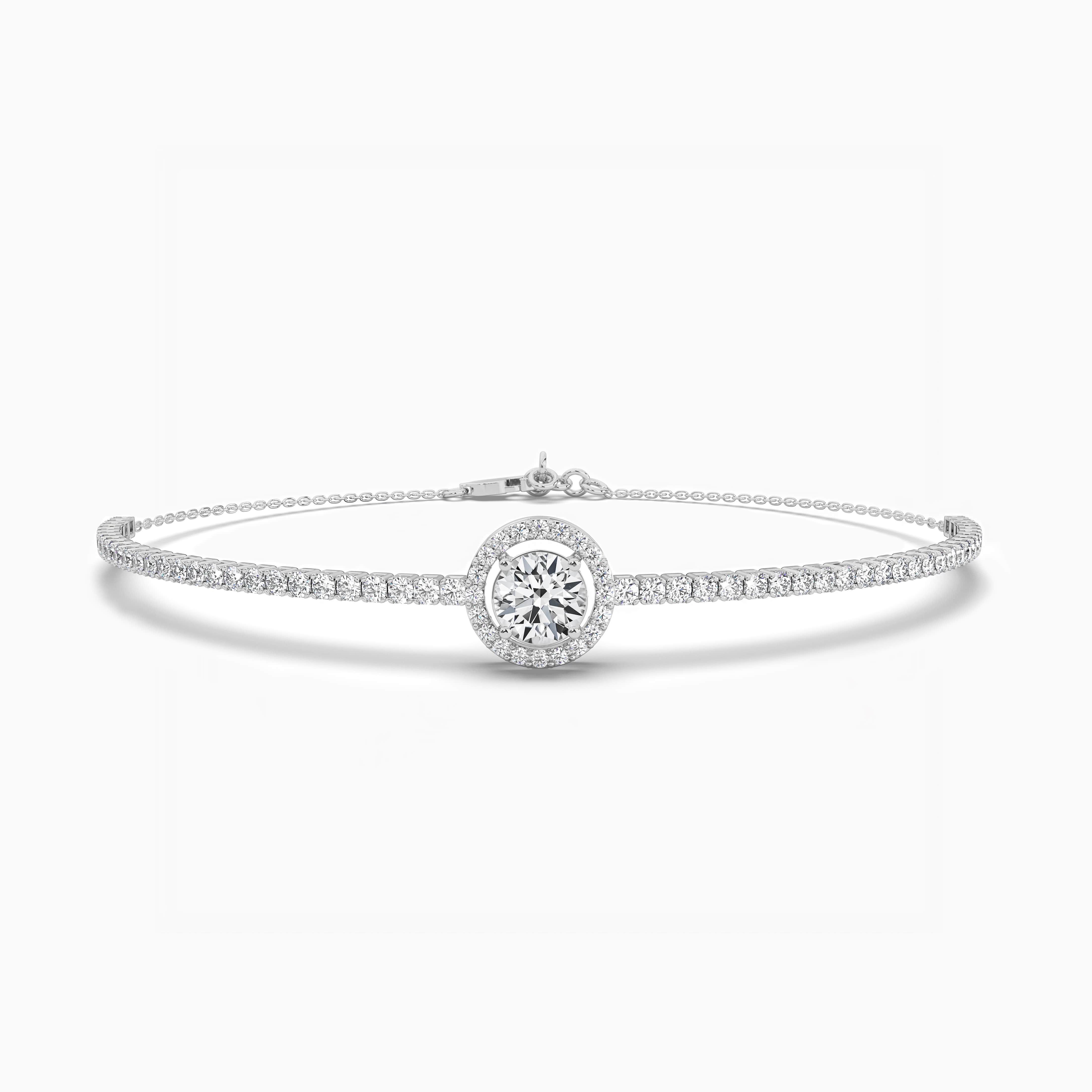 STERLING SILVER RHODIUM-PLATED CUBIC ZIRCONIA OVAL LINK BRACELET