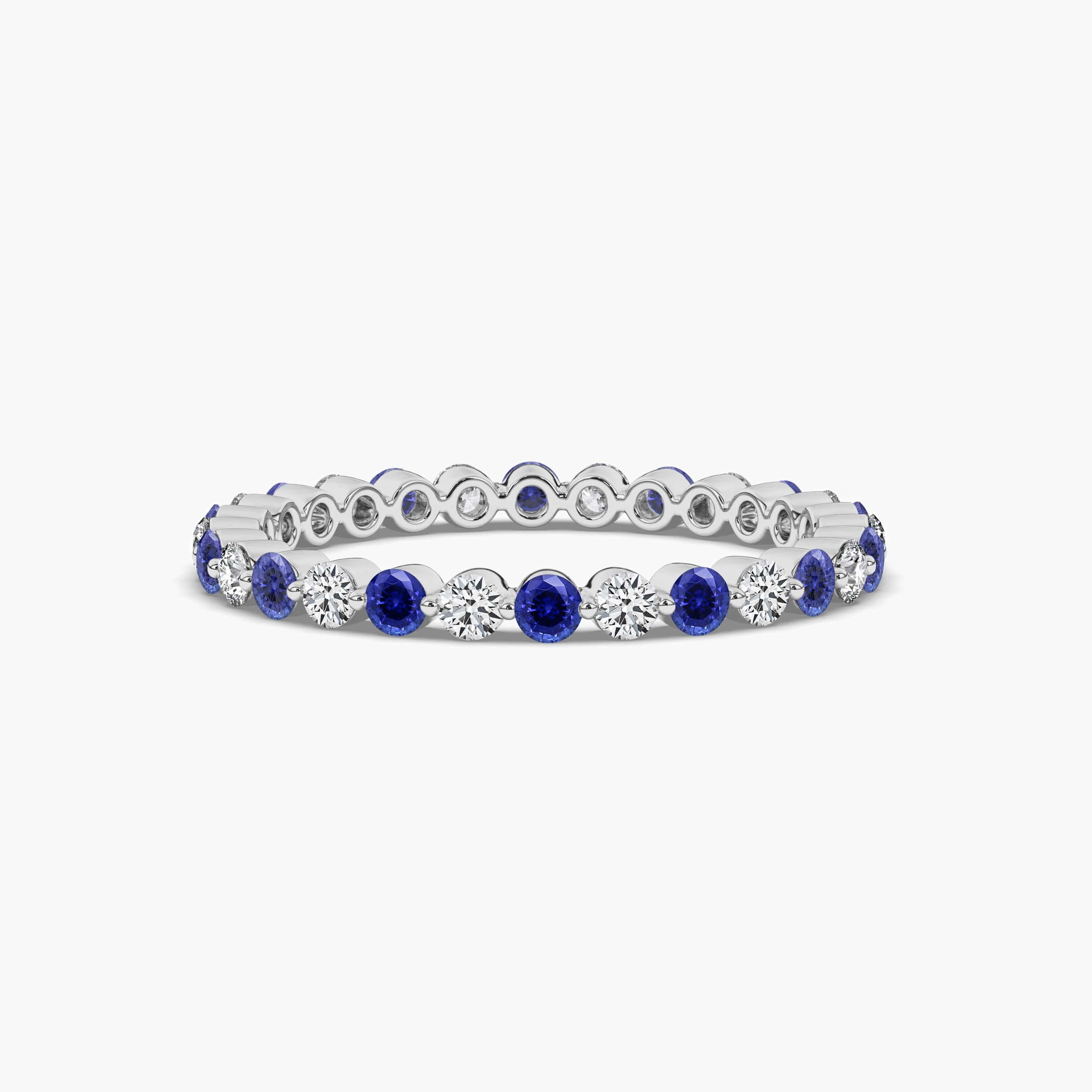 Round Cut Blue Sapphire Full Eternity Engagement Band Ring In White Gold 