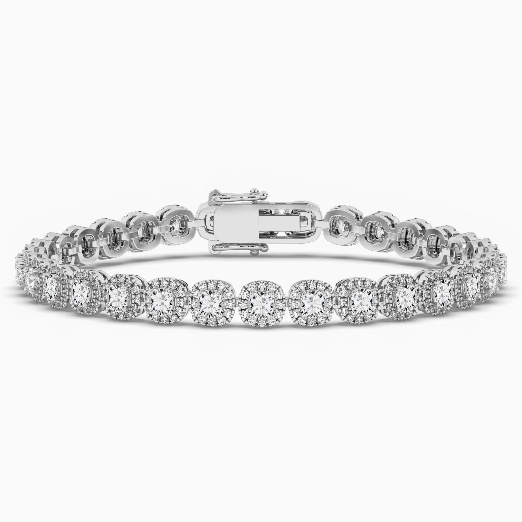 White Gold Heart Shaped Halo White Diamond Bracelet