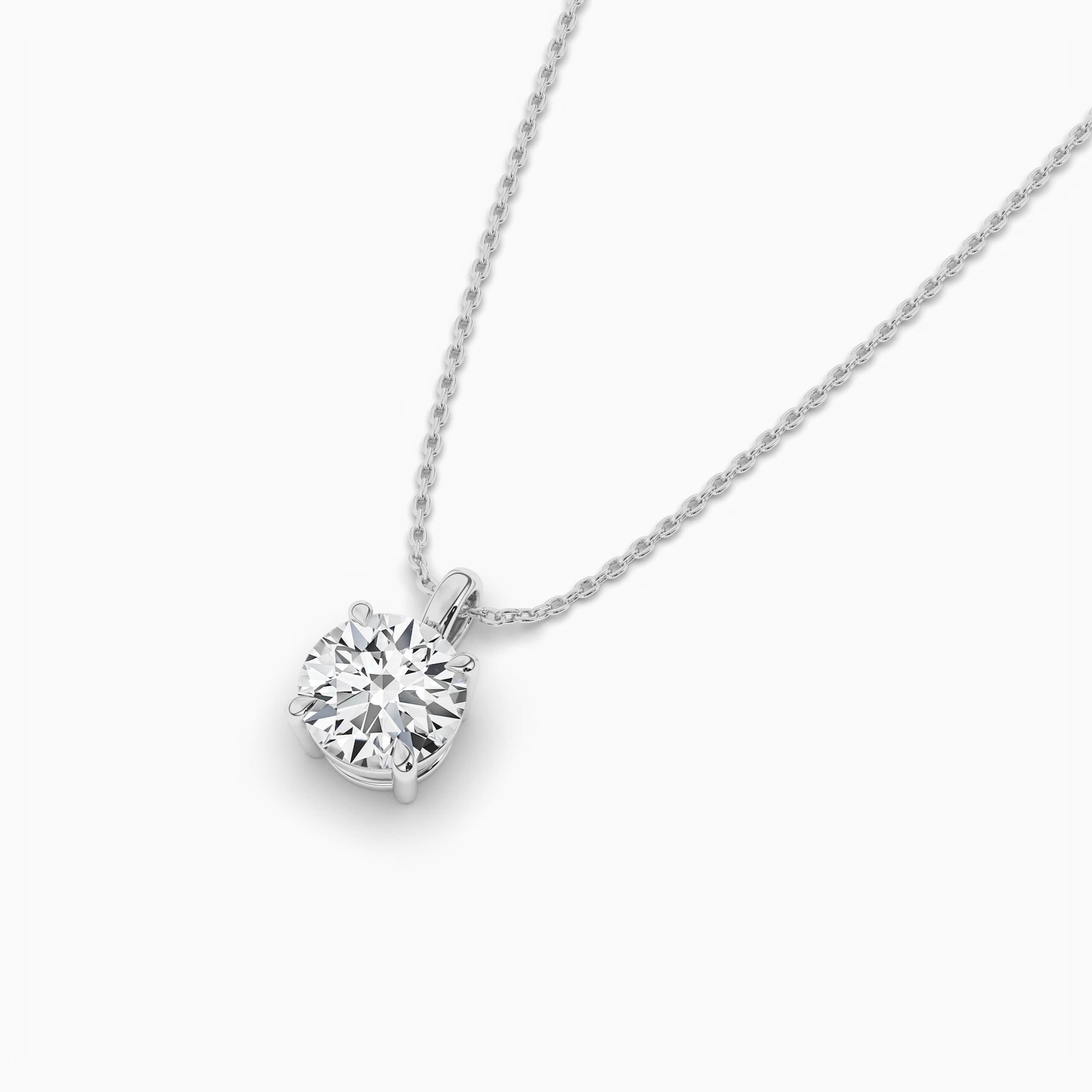 Round Solitaire 4 Prong Pendants with White Diamond in White Gold