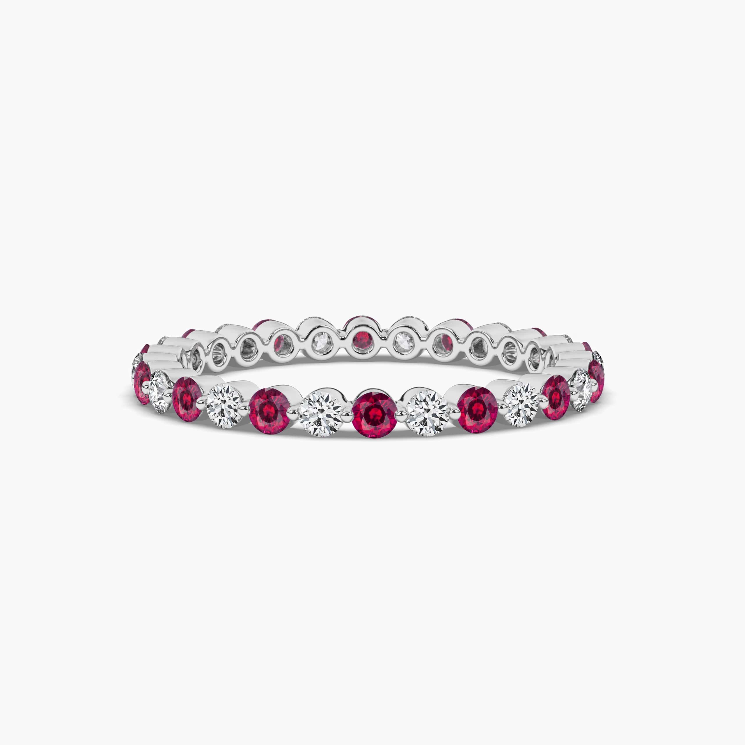 Round Ruby and White Diamond Stackable Ring