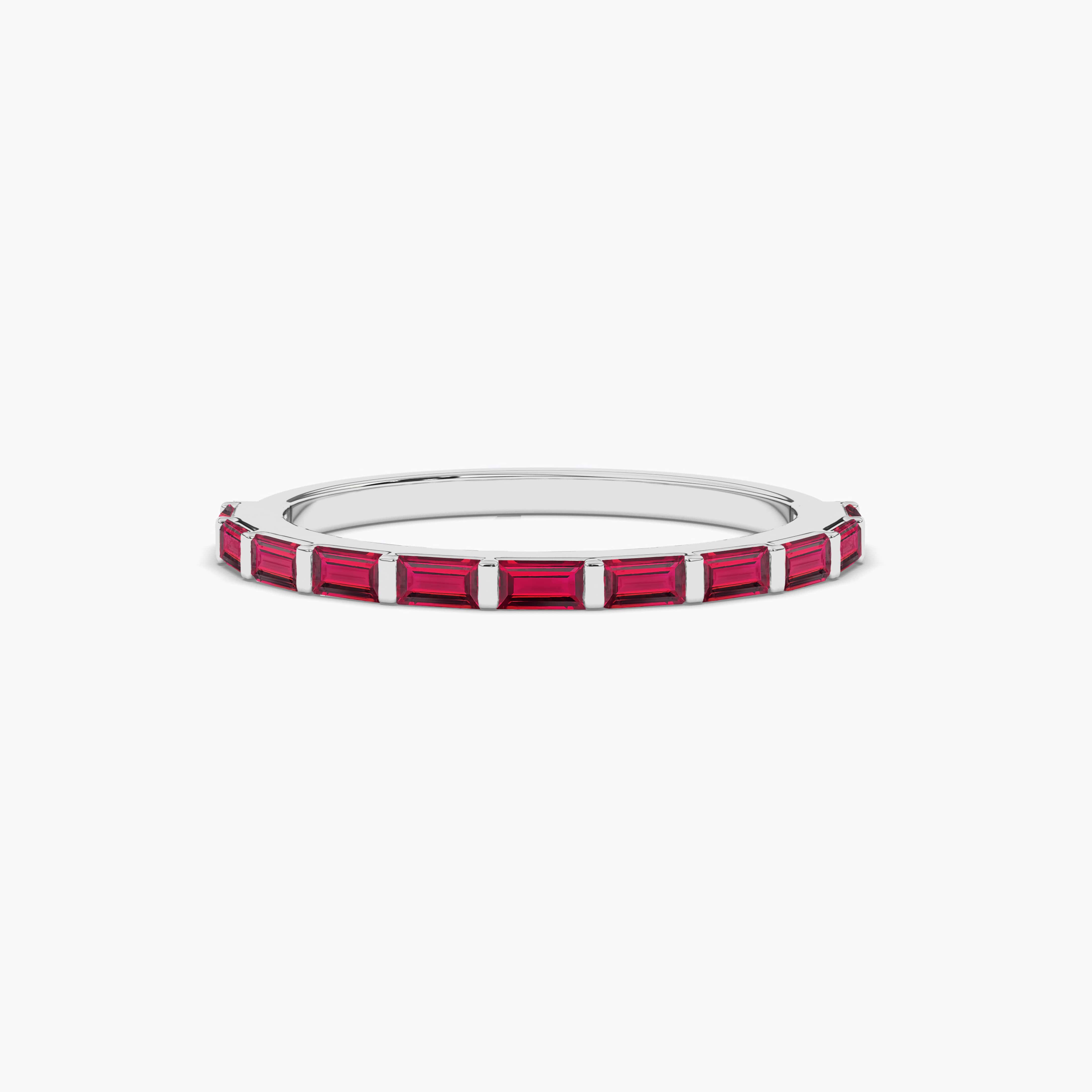 Baguette Ruby Wedding Band with Classic Bar Setting