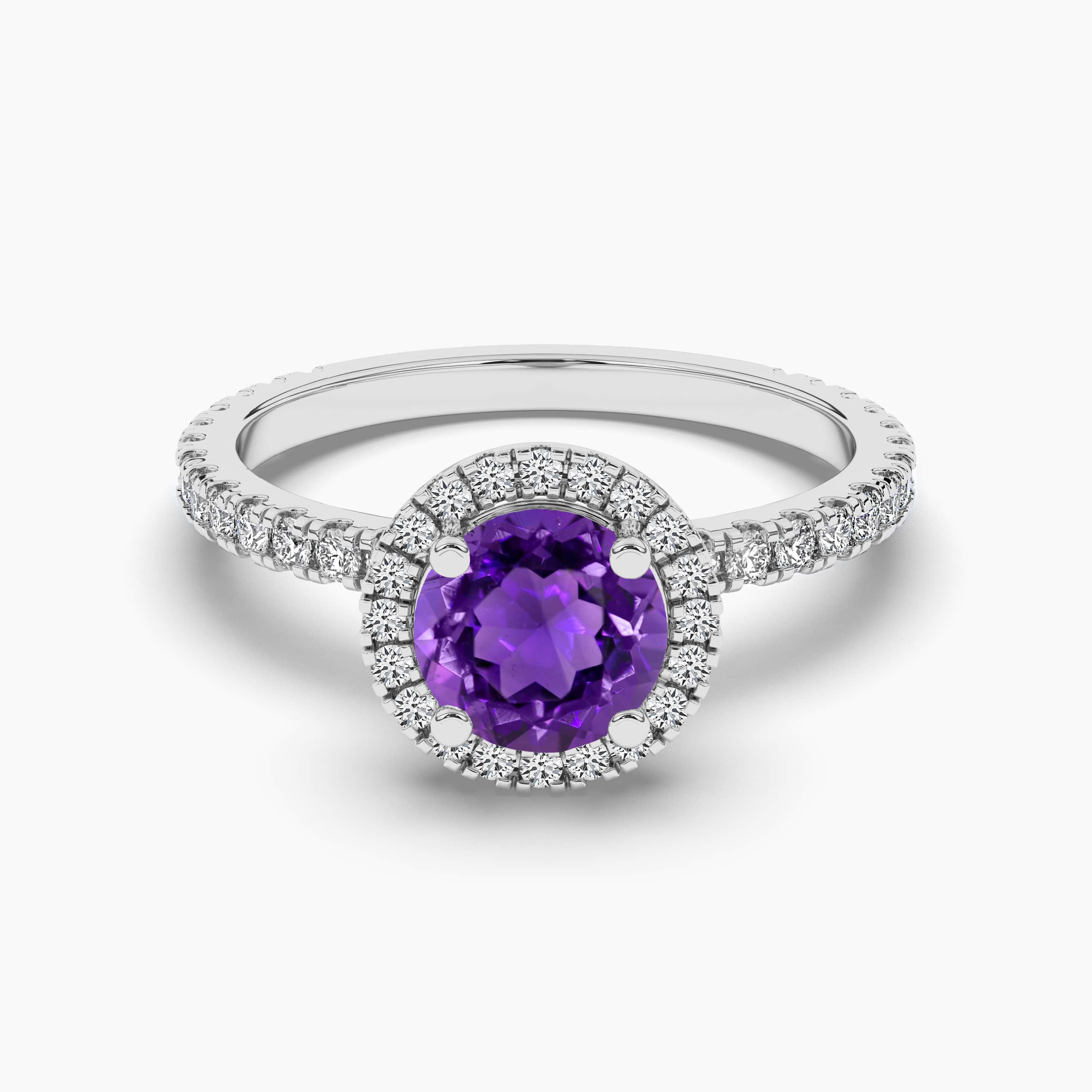 Amethyst and Diamond Ring in White gold  For Woman's