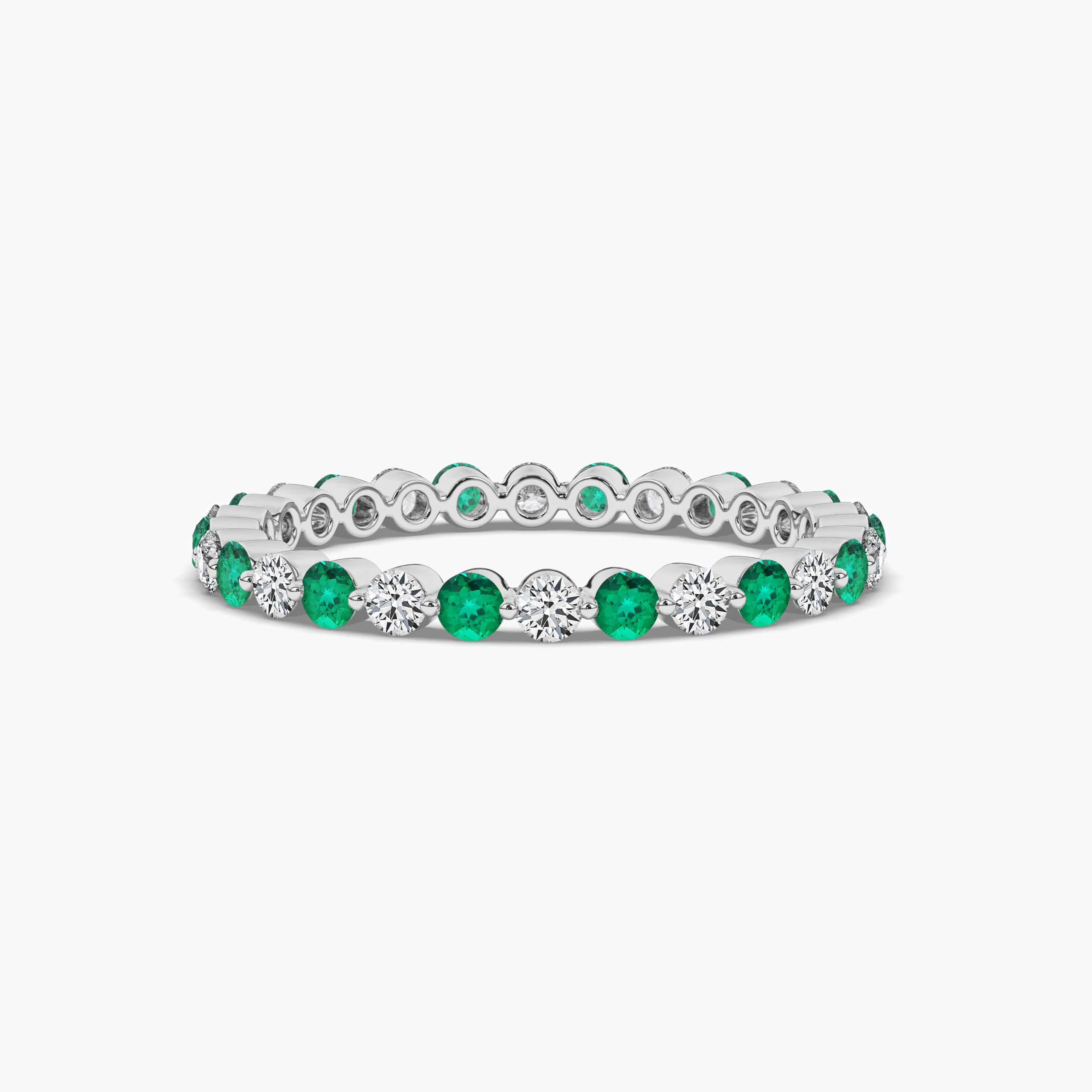 Round Cut Green  Emerald and Diamond Full Eternity Wedding Ring  In White Gold For Woman 